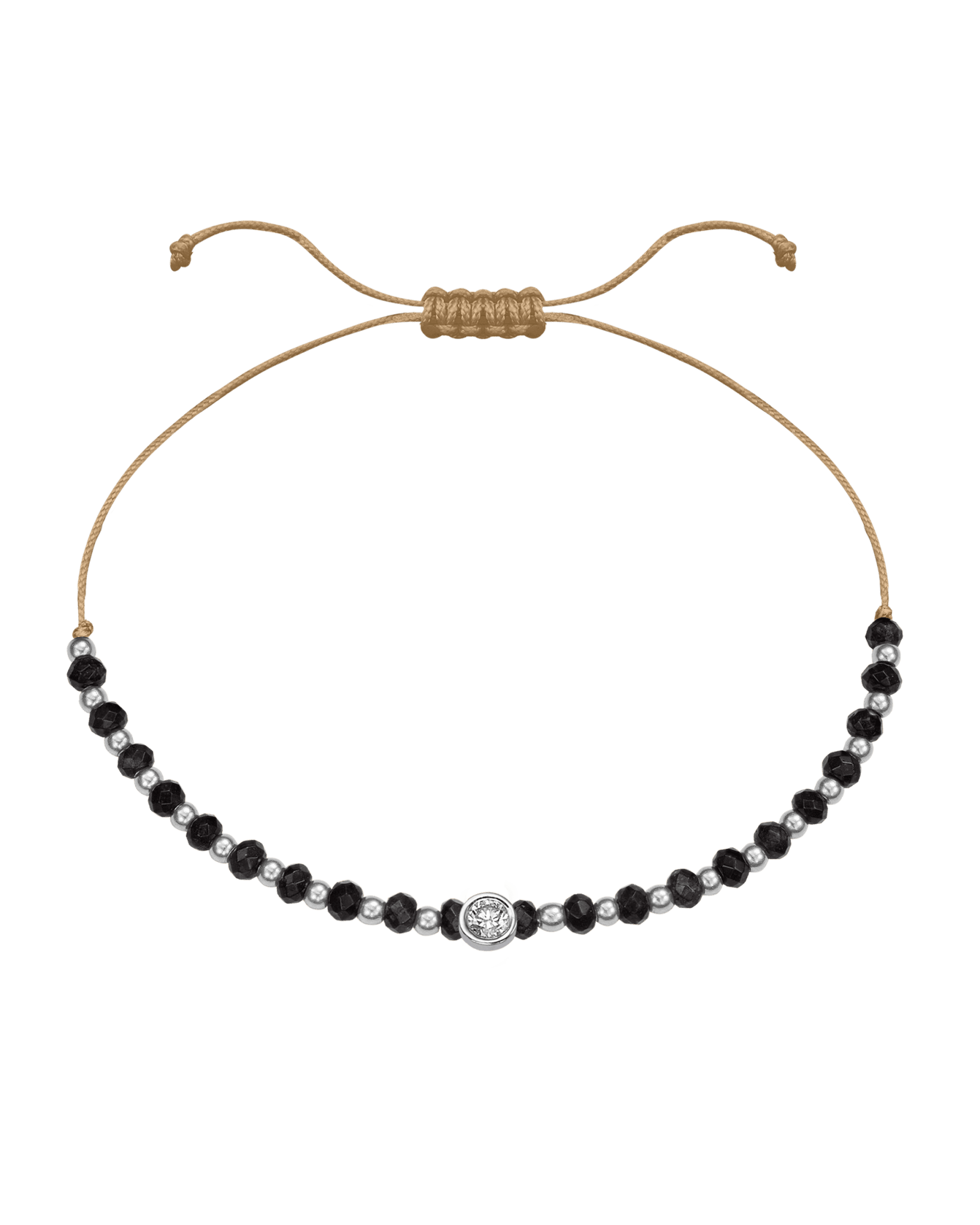 Black Onyx Gemstone String of Love Bracelet for Protection - 14K White Gold Bracelets 14K Solid Gold Camel Large: 0.1ct 
