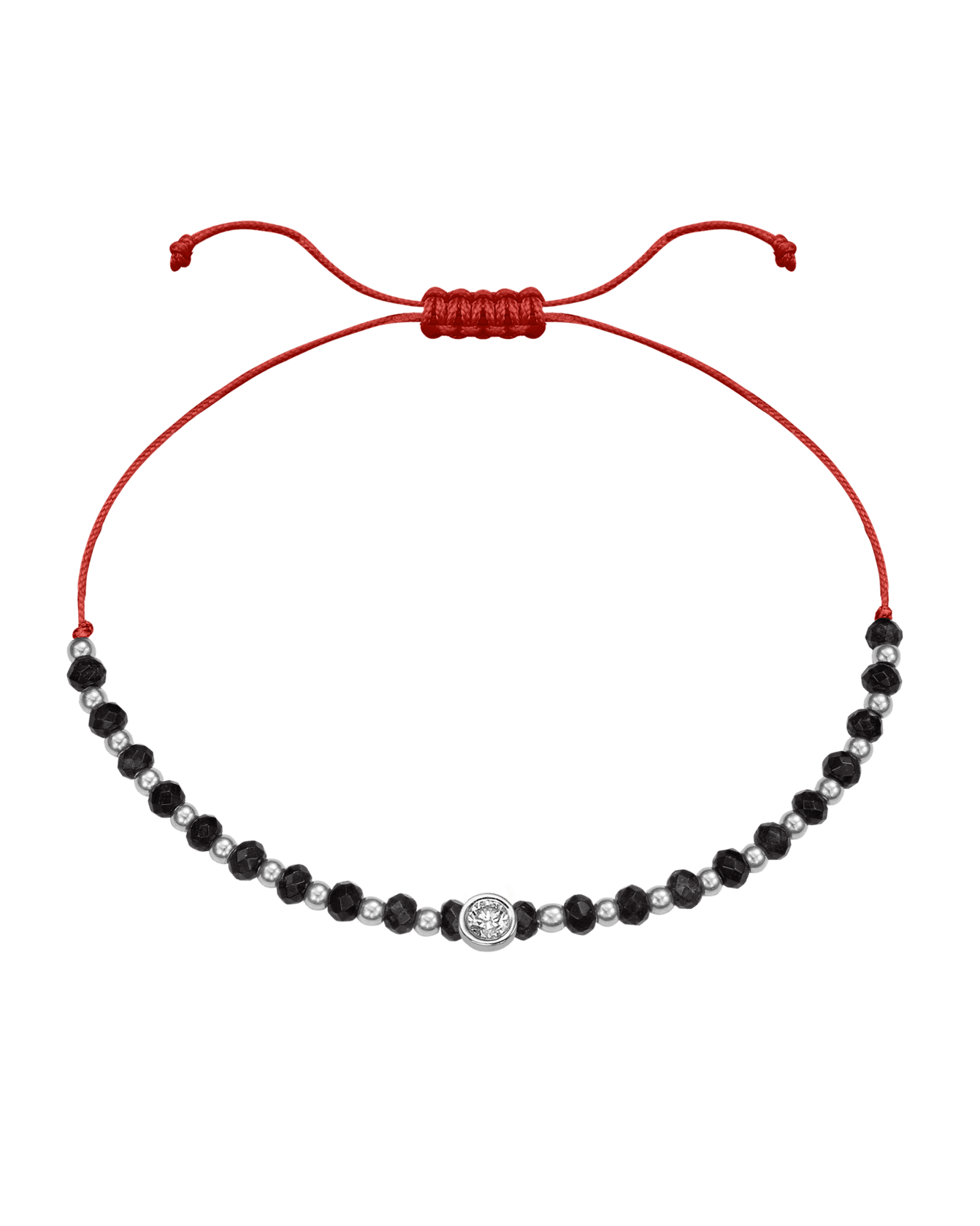 Black Onyx Gemstone String of Love Bracelet for Protection - 14K White Gold Bracelets 14K Solid Gold Red Large: 0.1ct 