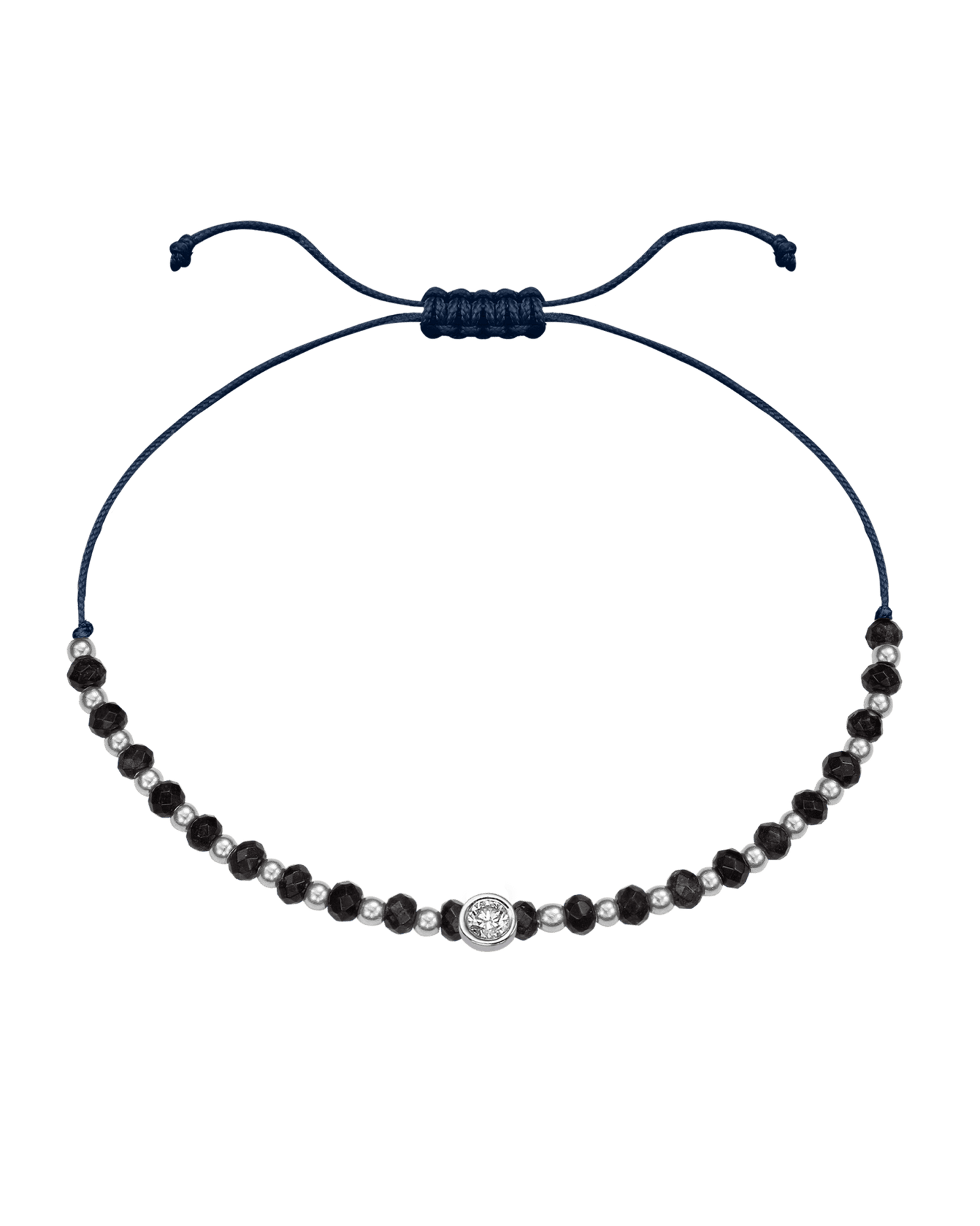 Black Onyx Gemstone String of Love Bracelet for Protection - 14K White Gold Bracelets 14K Solid Gold Navy Blue Large: 0.1ct 