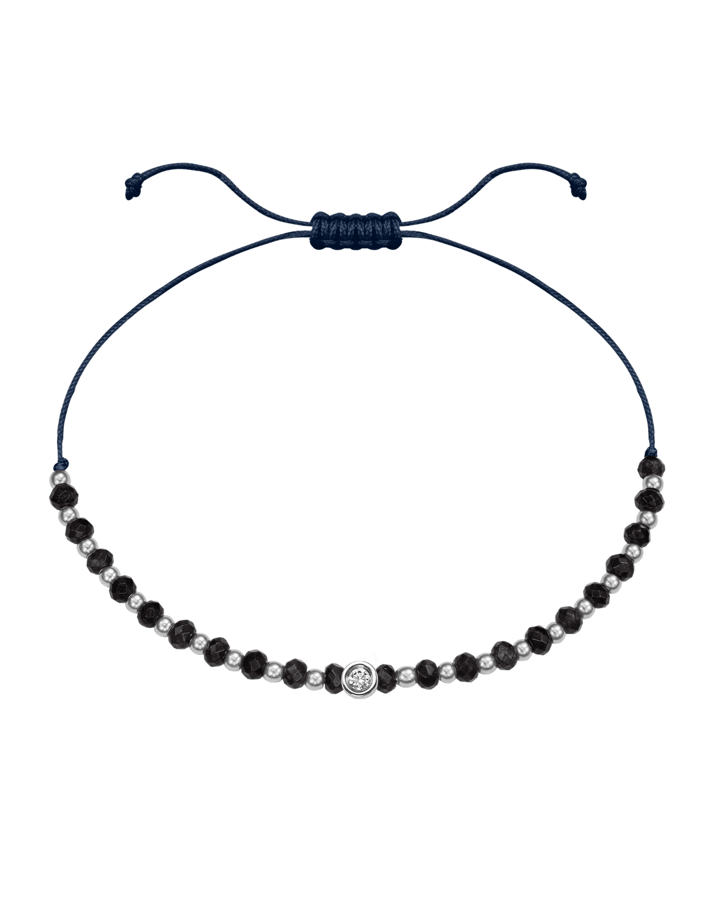 Black Onyx Gemstone String of Love Bracelet for Protection - 14K White Gold Bracelets 14K Solid Gold Navy Blue Small: 0.03ct 