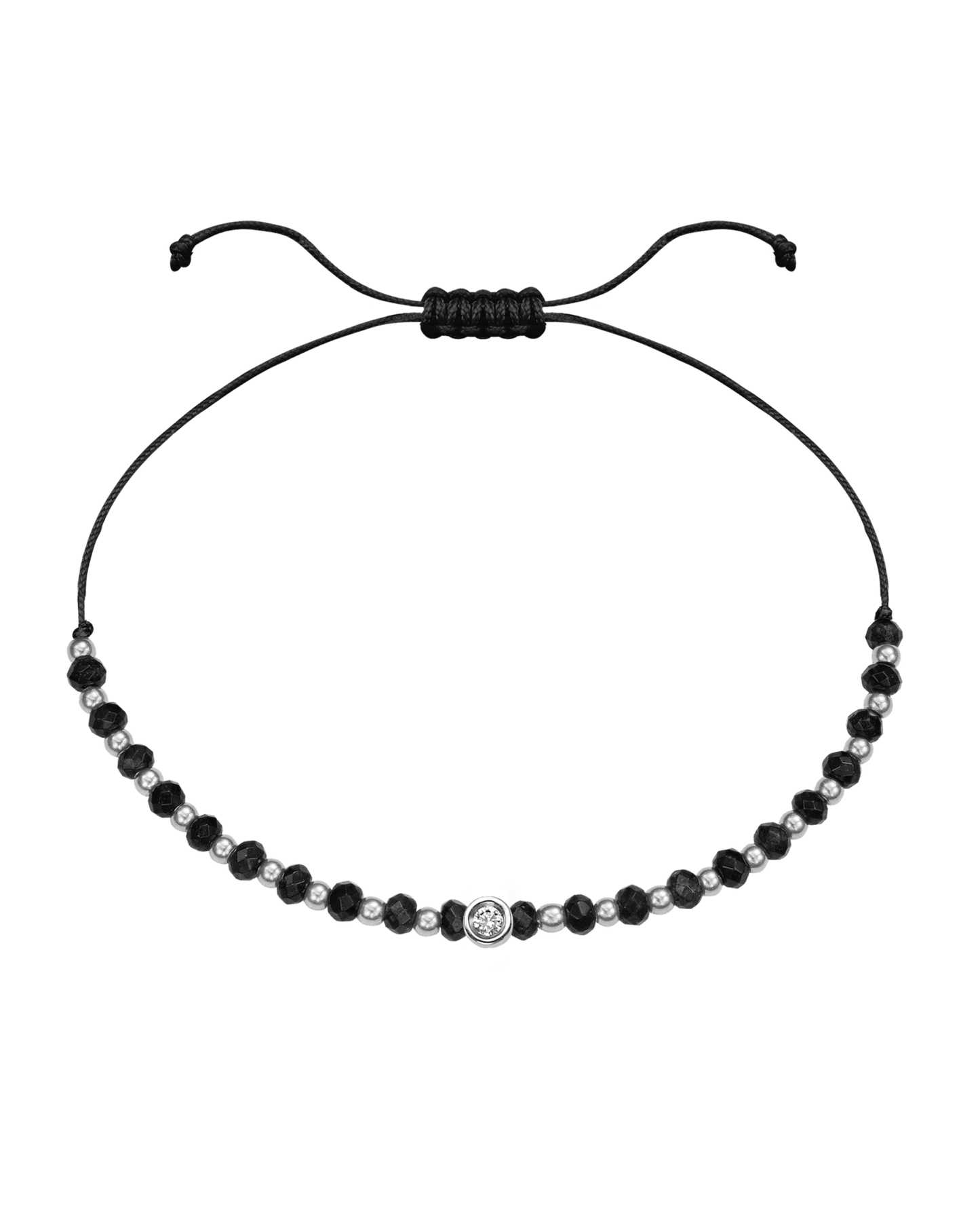 Black Onyx Gemstone String of Love Bracelet for Protection - 14K White Gold Bracelets 14K Solid Gold Black Small: 0.03ct 