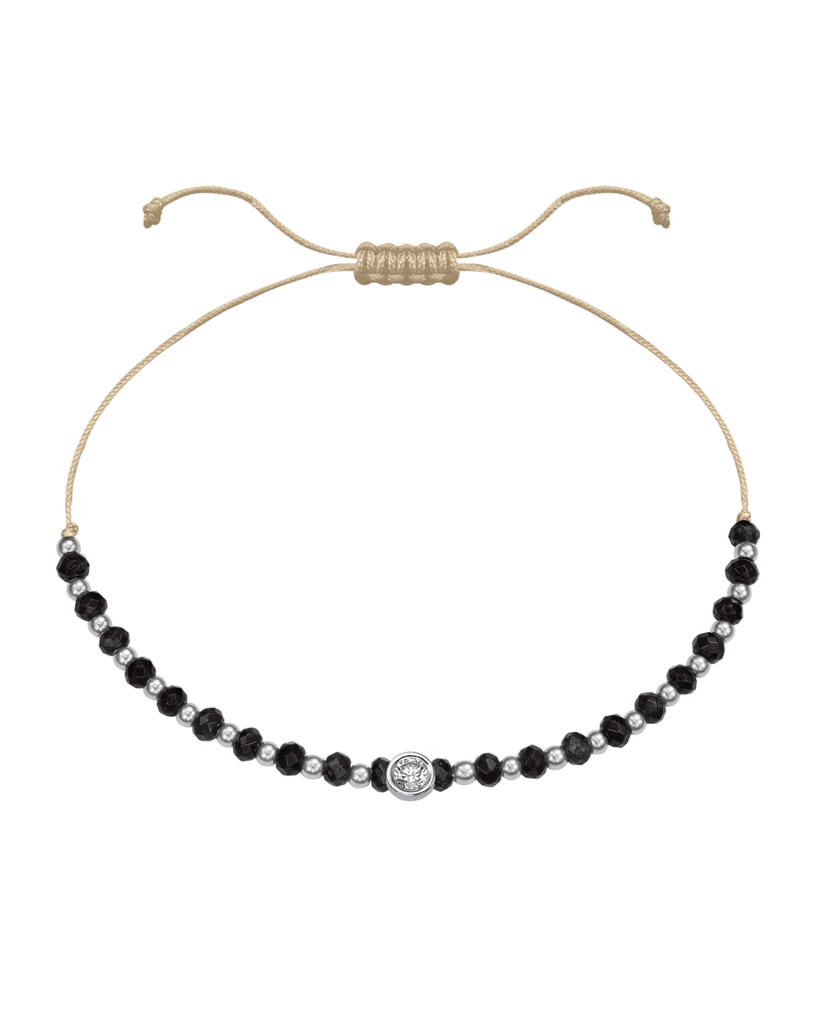 Black Onyx Gemstone String of Love Bracelet for Protection - 14K White Gold Bracelets 14K Solid Gold Beige Large: 0.1ct 