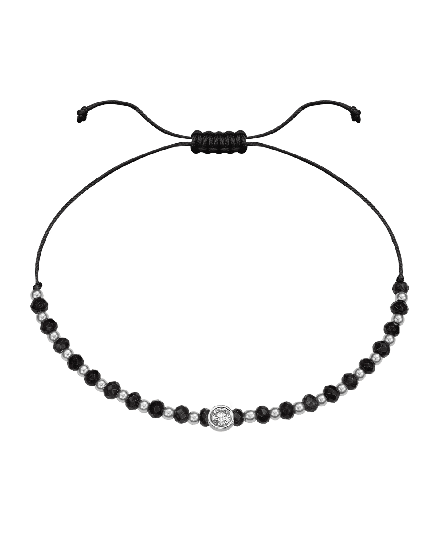 Black Onyx Gemstone String of Love Bracelet for Protection - 14K White Gold Bracelets 14K Solid Gold Black Large: 0.1ct 