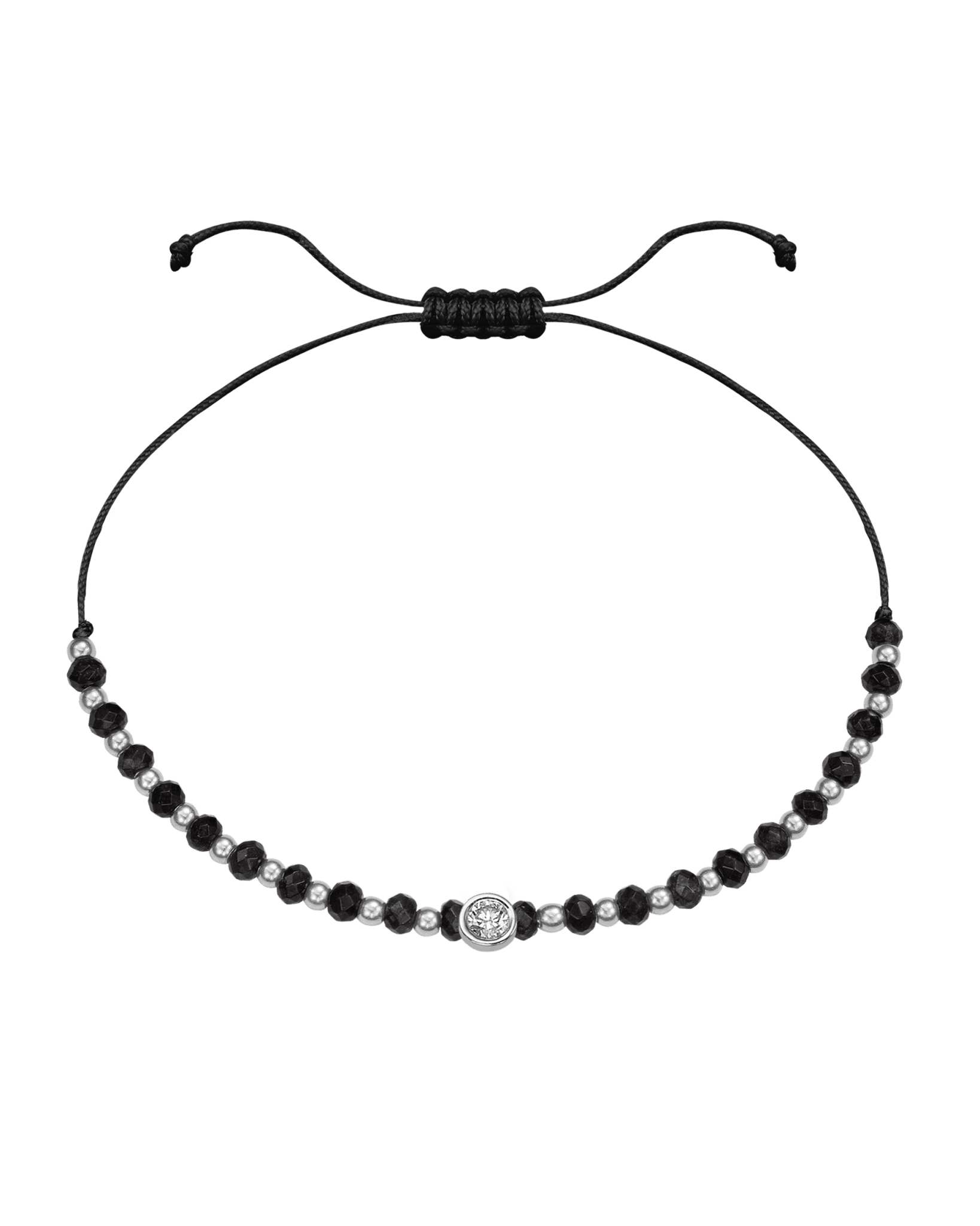Black Onyx Gemstone String of Love Bracelet for Protection - 14K White Gold Bracelets 14K Solid Gold Black Large: 0.1ct 