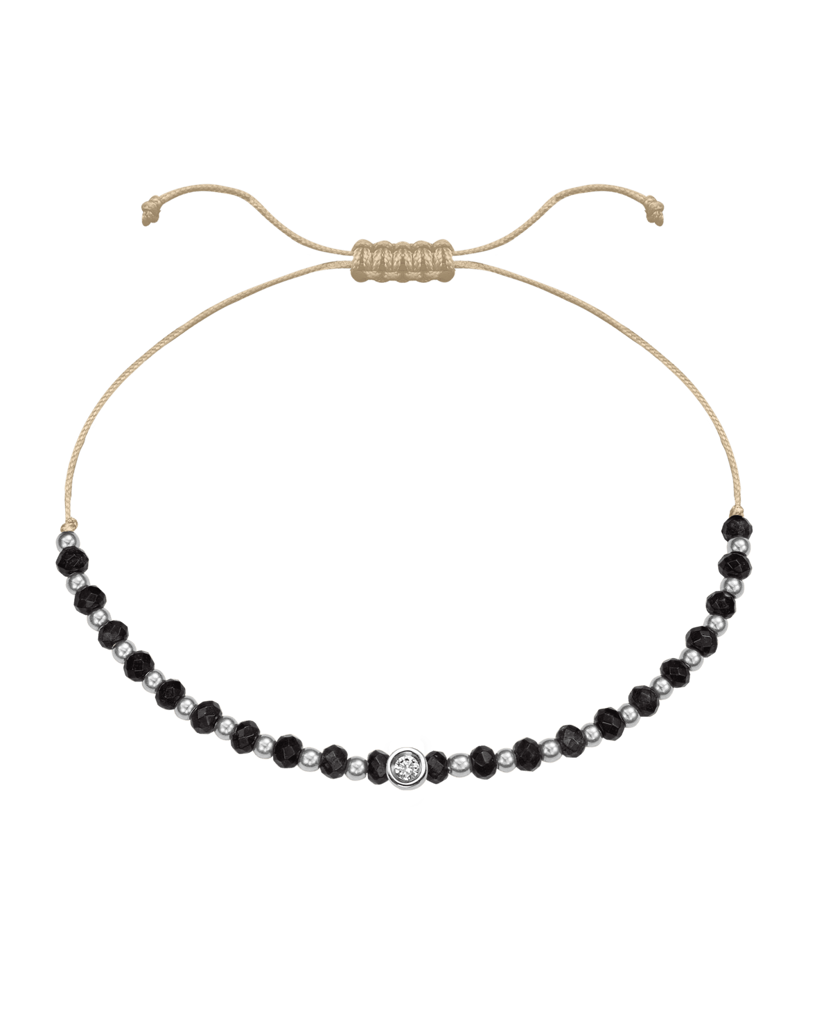 Black Onyx Gemstone String of Love Bracelet for Protection - 14K White Gold Bracelets 14K Solid Gold Beige Small: 0.03ct 