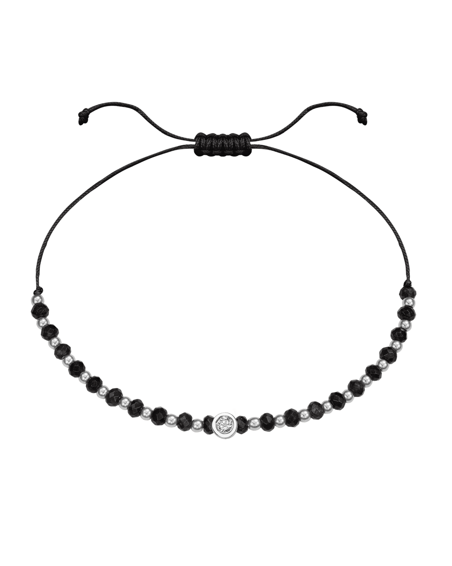 Black Onyx Gemstone String of Love Bracelet for Protection - 14K White Gold Bracelets 14K Solid Gold Black Medium: 0.04ct 