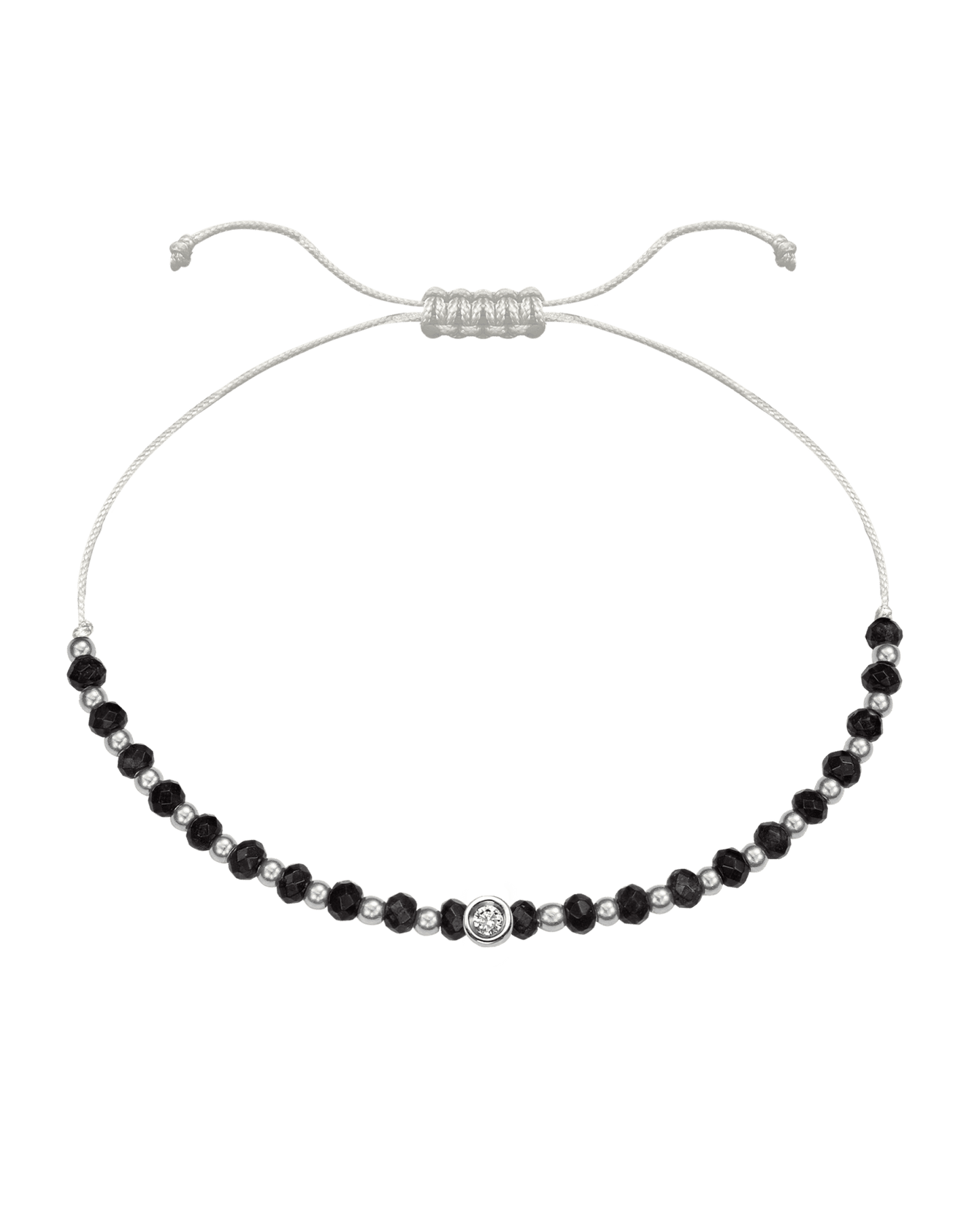 Black Onyx Gemstone String of Love Bracelet for Protection - 14K White Gold Bracelets 14K Solid Gold Pearl Small: 0.03ct 
