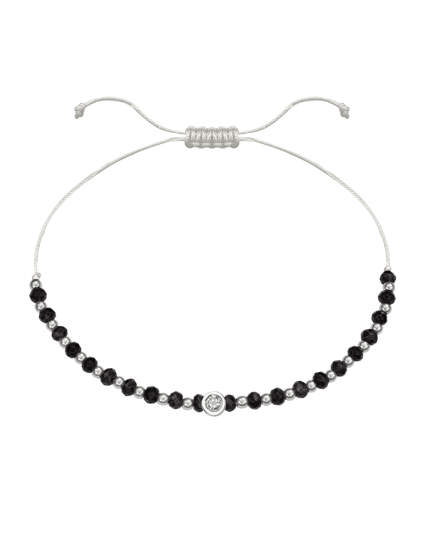 Black Onyx Gemstone String of Love Bracelet for Protection - 14K White Gold Bracelets 14K Solid Gold Pearl Medium: 0.04ct 