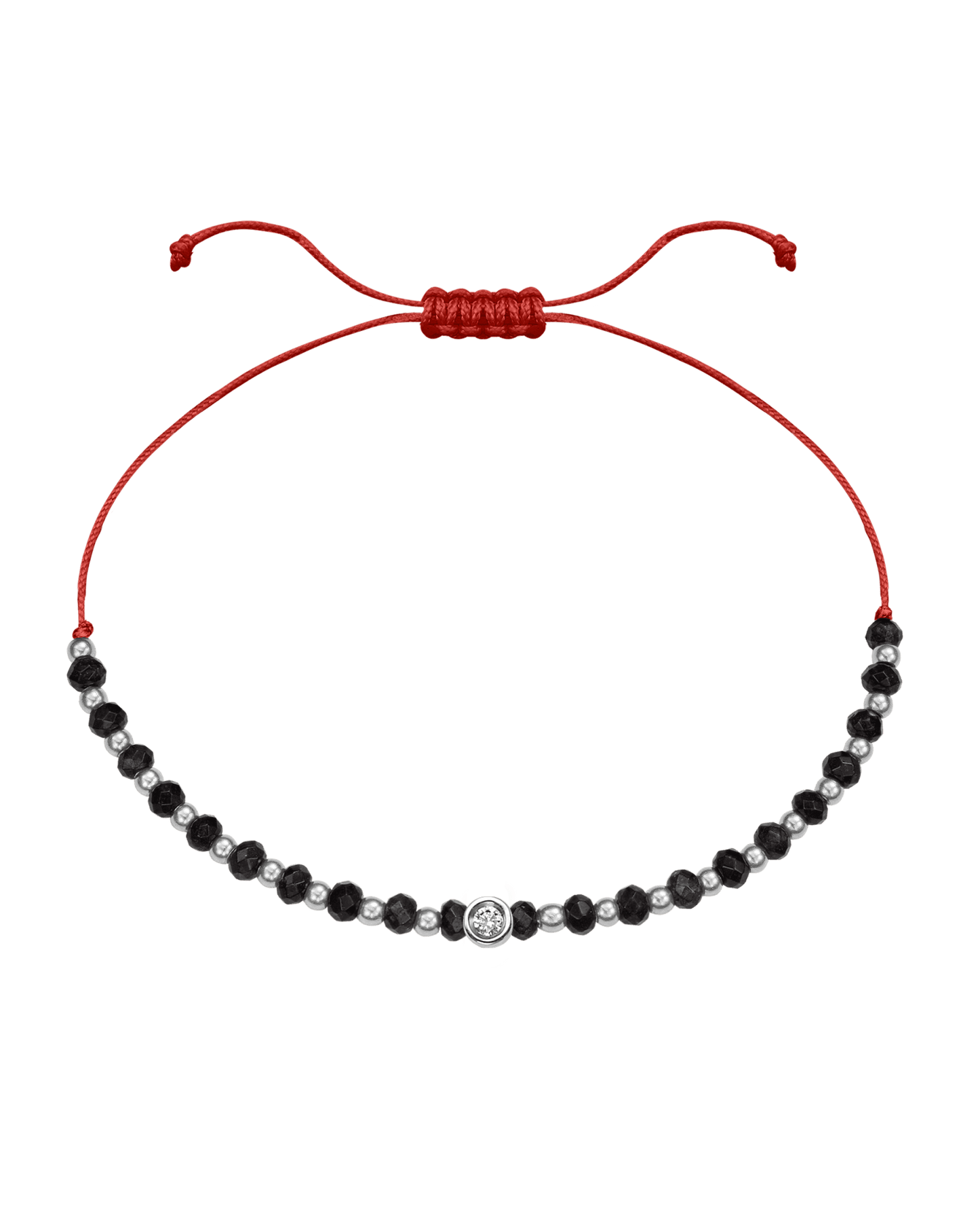 Black Onyx Gemstone String of Love Bracelet for Protection - 14K White Gold Bracelets 14K Solid Gold Red Small: 0.03ct 