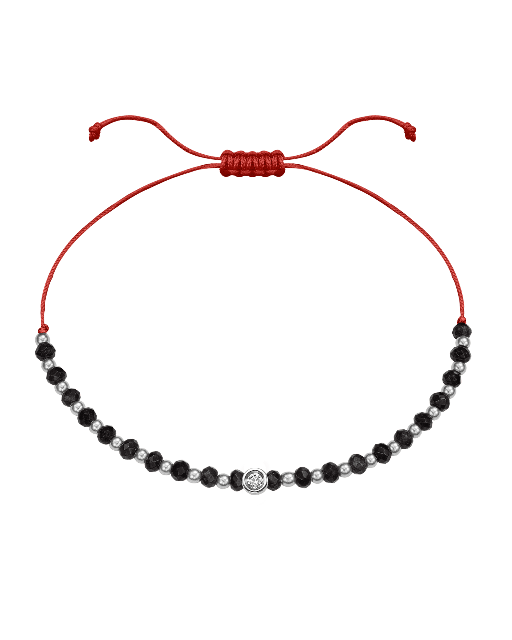 Black Onyx Gemstone String of Love Bracelet for Protection - 14K White Gold Bracelets 14K Solid Gold Red Small: 0.03ct 