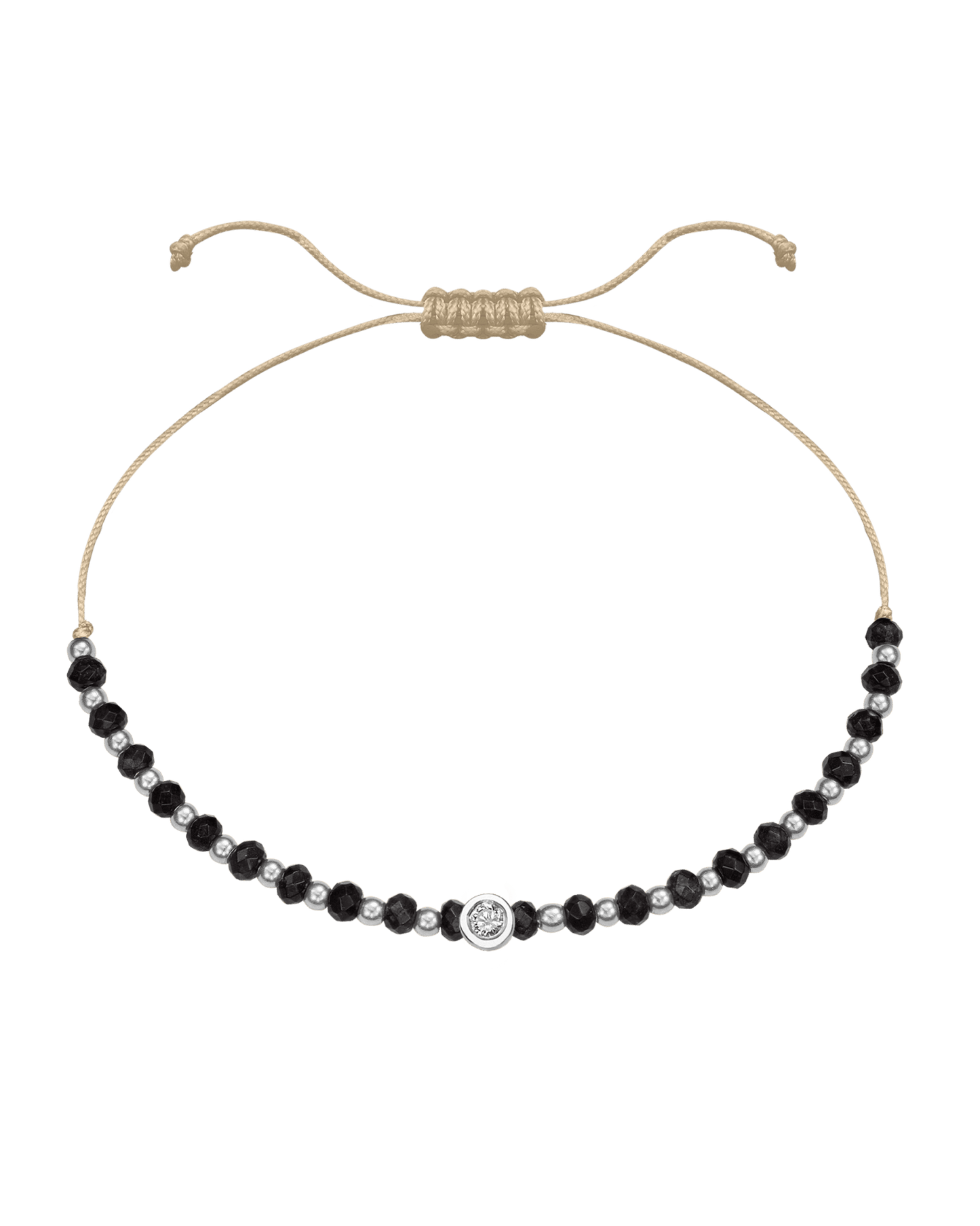 Black Onyx Gemstone String of Love Bracelet for Protection - 14K White Gold Bracelets 14K Solid Gold Beige Medium: 0.04ct 