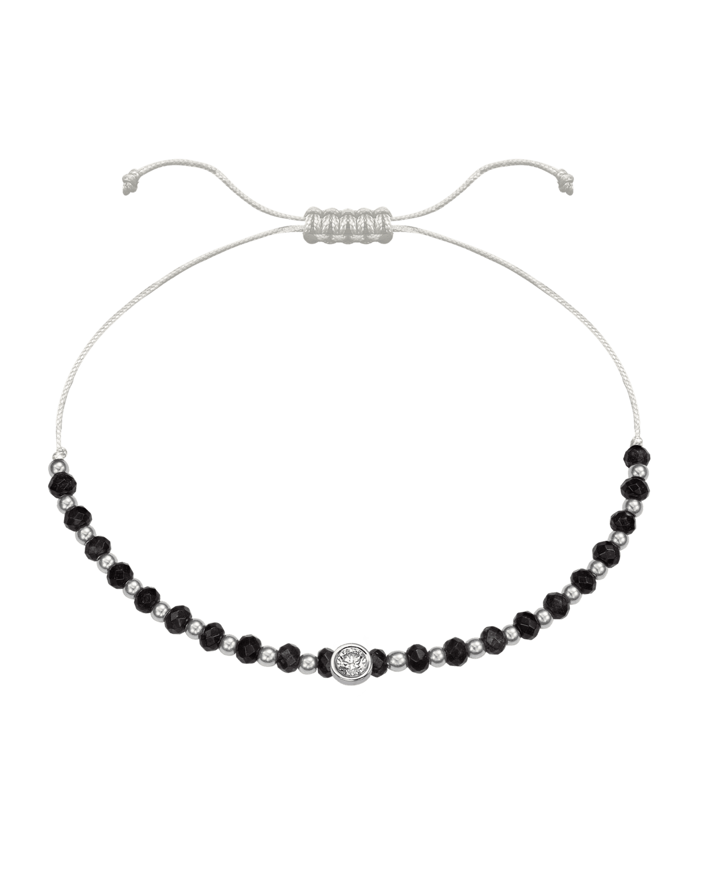Black Onyx Gemstone String of Love Bracelet for Protection - 14K White Gold Bracelets 14K Solid Gold Pearl Large: 0.1ct 
