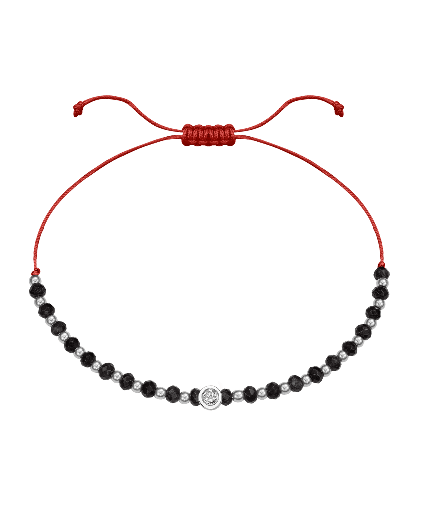 Black Onyx Gemstone String of Love Bracelet for Protection - 14K White Gold Bracelets 14K Solid Gold Red Medium: 0.04ct 