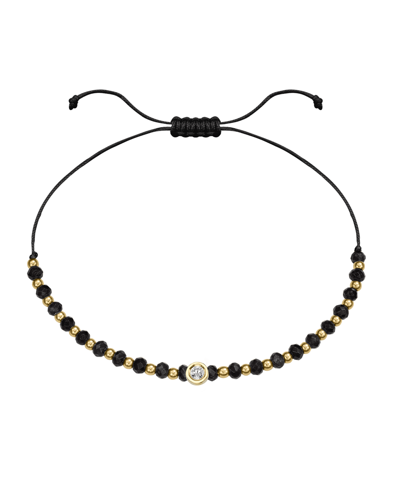 Black Onyx Gemstone String of Love Bracelet for Protection - 14K Yellow Gold Bracelets 14K Solid Gold Black Small: 0.03ct 