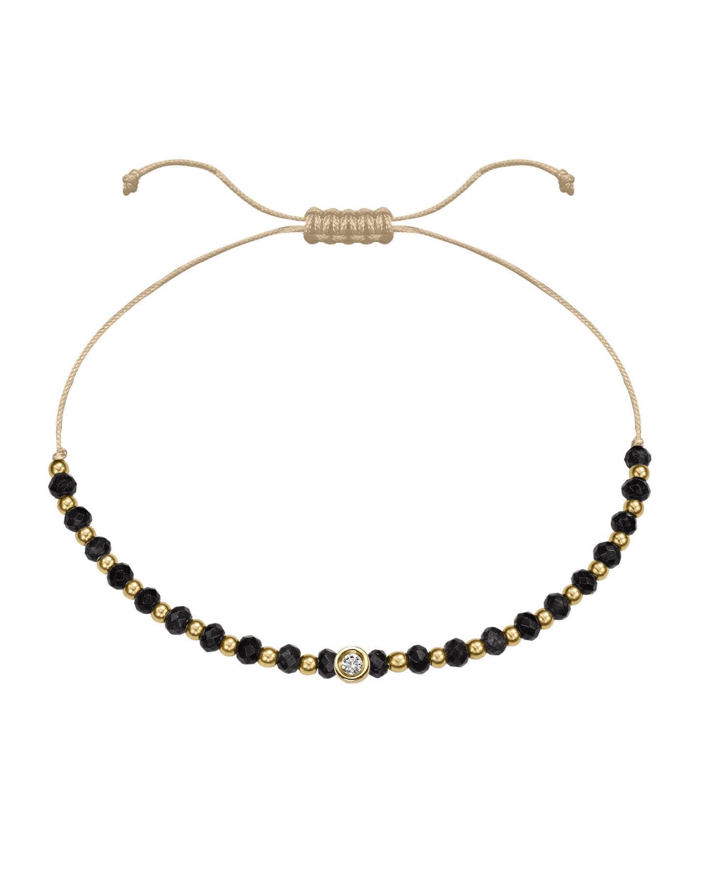 Black Onyx Gemstone String of Love Bracelet for Protection - 14K Yellow Gold Bracelets 14K Solid Gold Beige Small: 0.03ct 