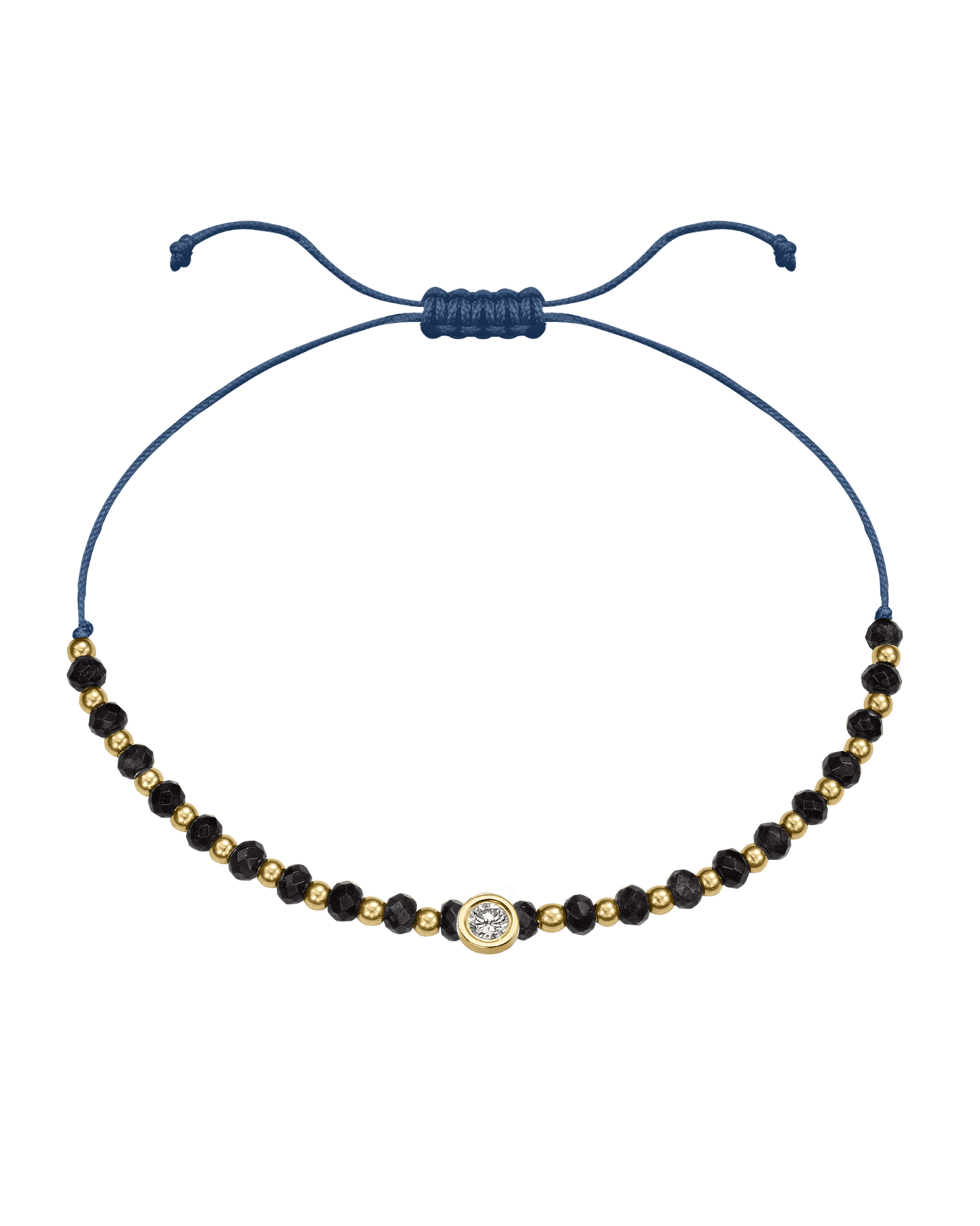 Black Onyx Gemstone String of Love Bracelet for Protection - 14K Yellow Gold Bracelets 14K Solid Gold Indigo Large: 0.1ct 