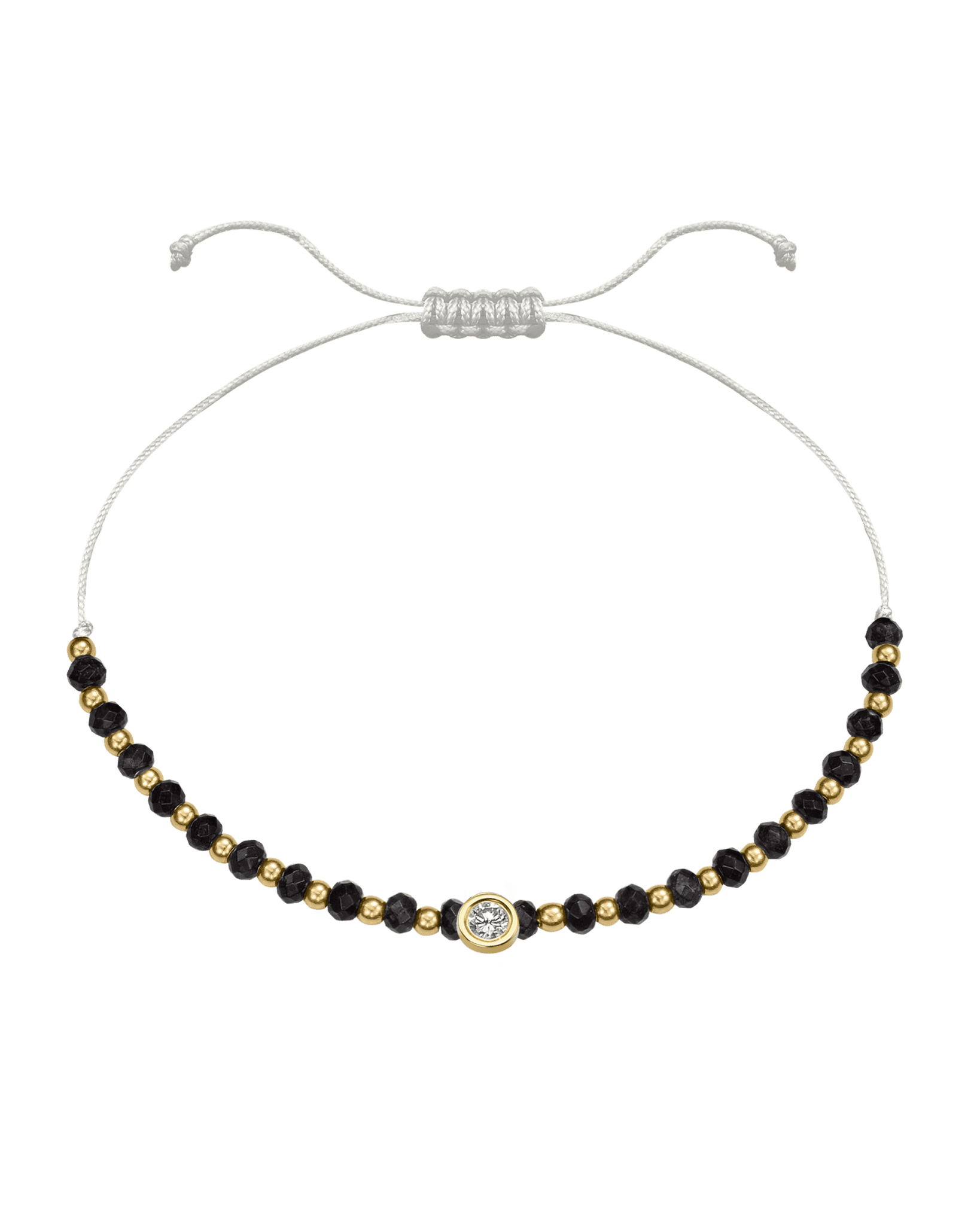 Black Onyx Gemstone String of Love Bracelet for Protection - 14K Yellow Gold Bracelets 14K Solid Gold Pearl Large: 0.1ct 