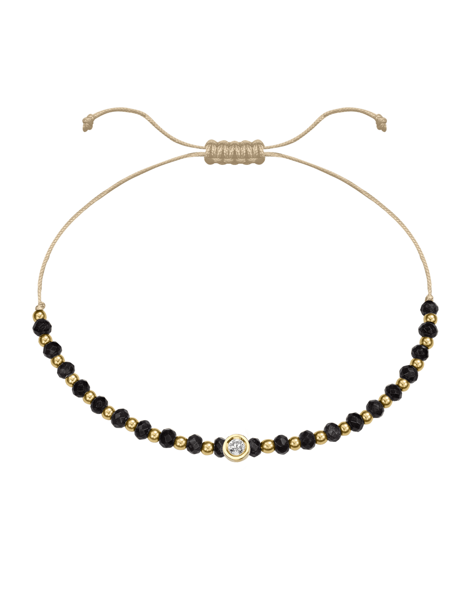 Black Onyx Gemstone String of Love Bracelet for Protection - 14K Yellow Gold Bracelets 14K Solid Gold Beige Medium: 0.04ct 
