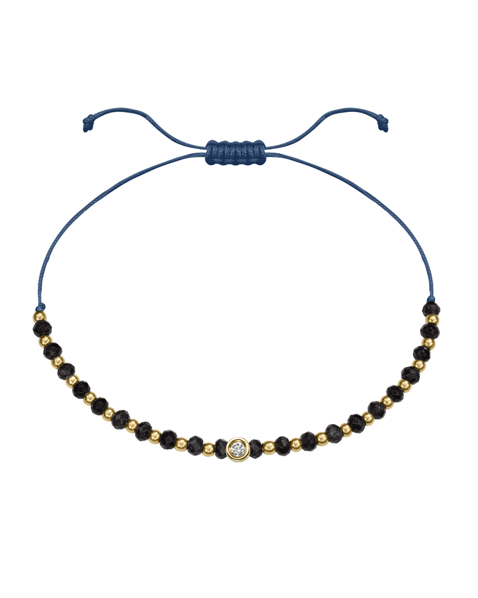 Black Onyx Gemstone String of Love Bracelet for Protection - 14K Yellow Gold Bracelets 14K Solid Gold Indigo Small: 0.03ct 