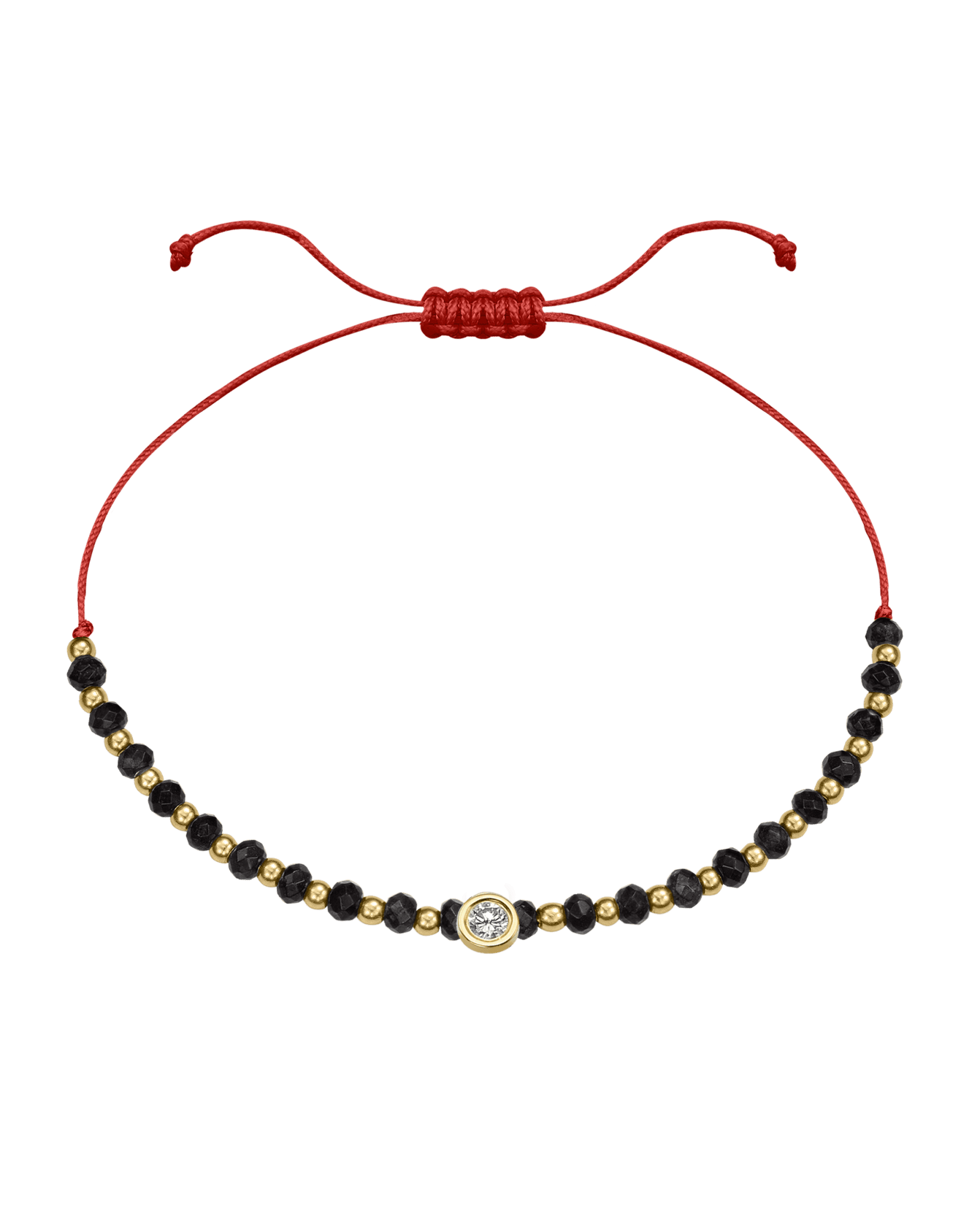 Black Onyx Gemstone String of Love Bracelet for Protection - 14K Yellow Gold Bracelets 14K Solid Gold Red Large: 0.1ct 