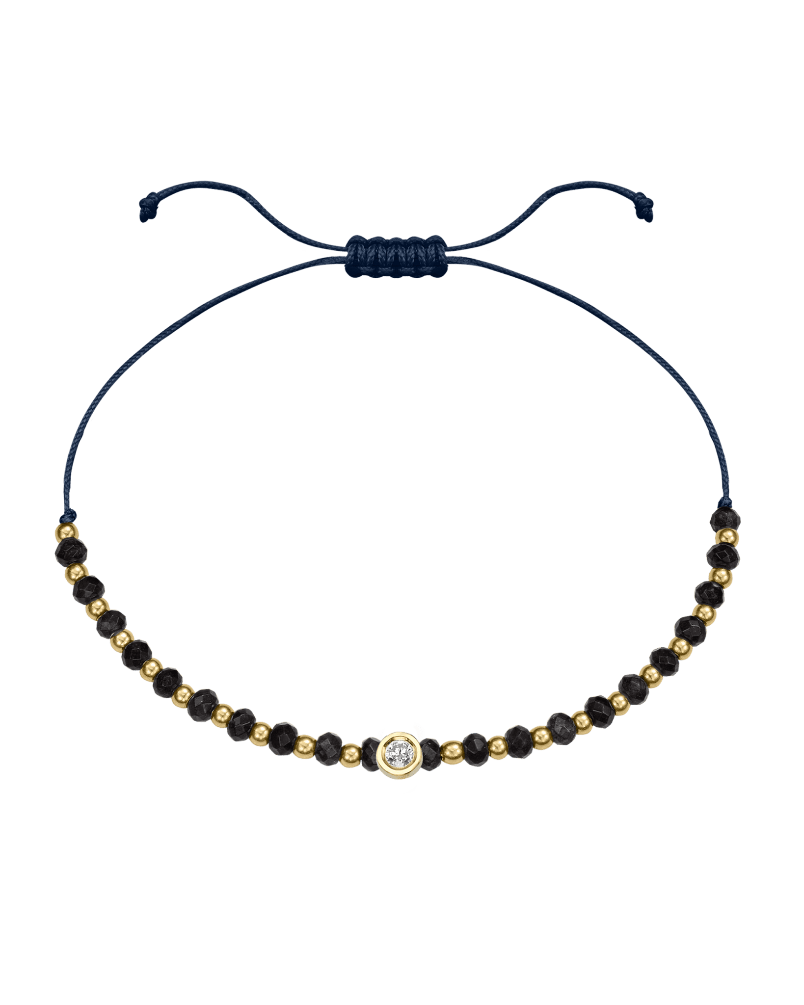 Black Onyx Gemstone String of Love Bracelet for Protection - 14K Yellow Gold Bracelets 14K Solid Gold Navy Blue Medium: 0.04ct 