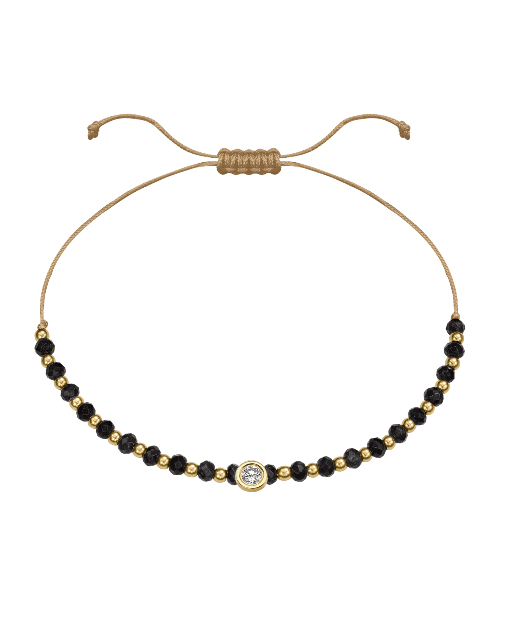 Black Onyx Gemstone String of Love Bracelet for Protection - 14K Yellow Gold Bracelets 14K Solid Gold Camel Large: 0.1ct 