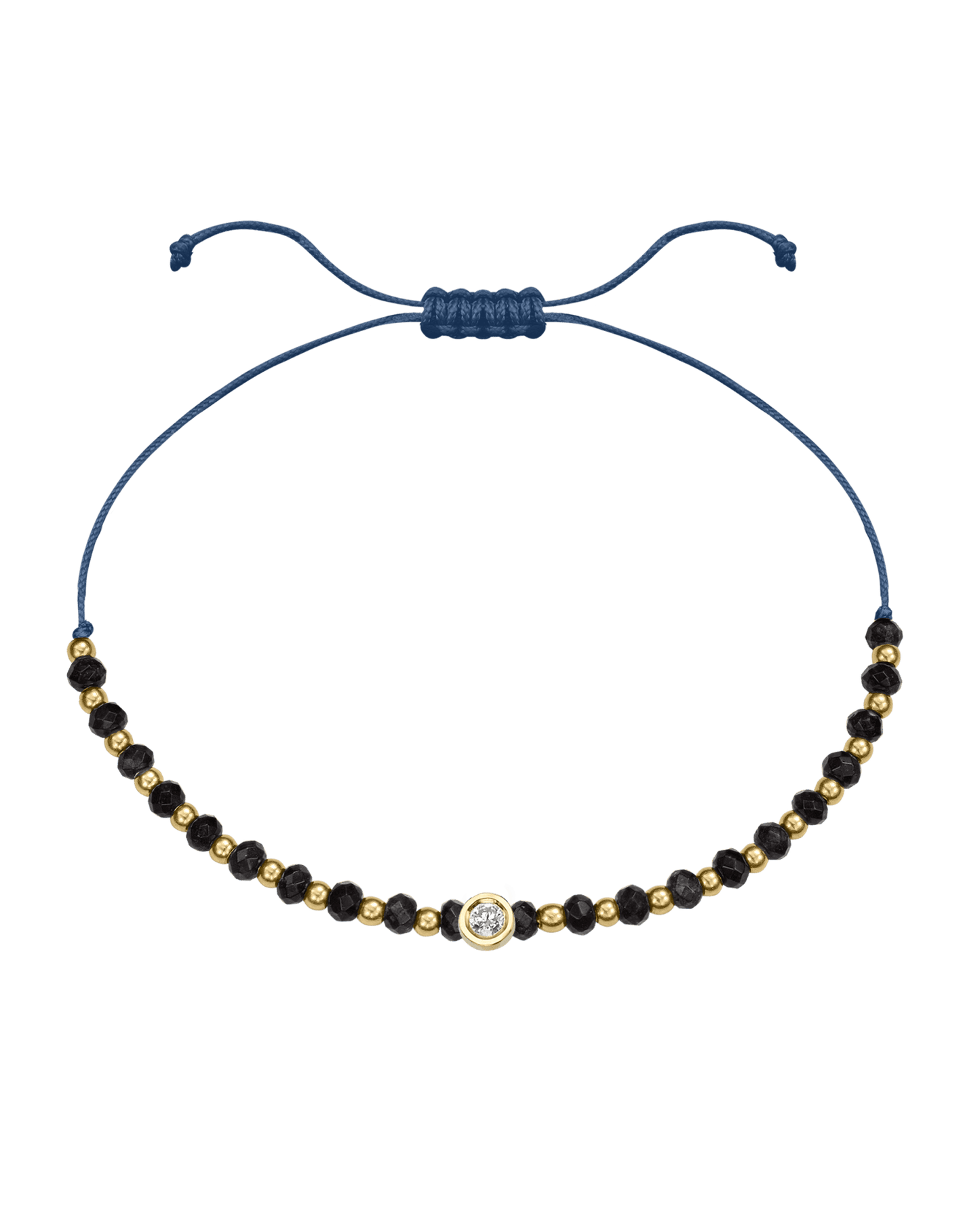Black Onyx Gemstone String of Love Bracelet for Protection - 14K Yellow Gold Bracelets 14K Solid Gold Indigo Medium: 0.04ct 