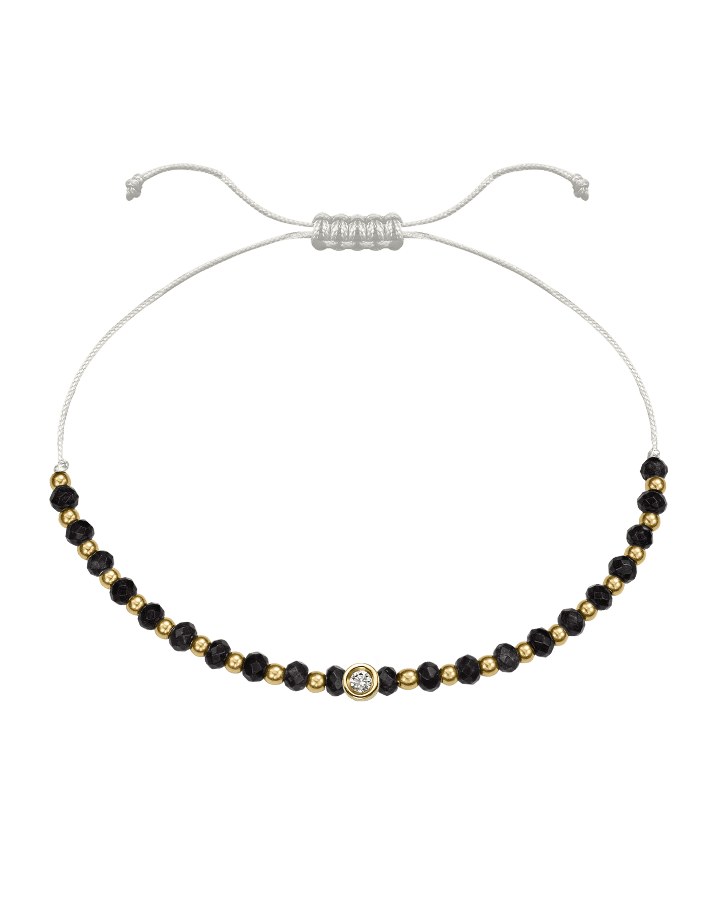 Black Onyx Gemstone String of Love Bracelet for Protection - 14K Yellow Gold Bracelets 14K Solid Gold Pearl Small: 0.03ct 