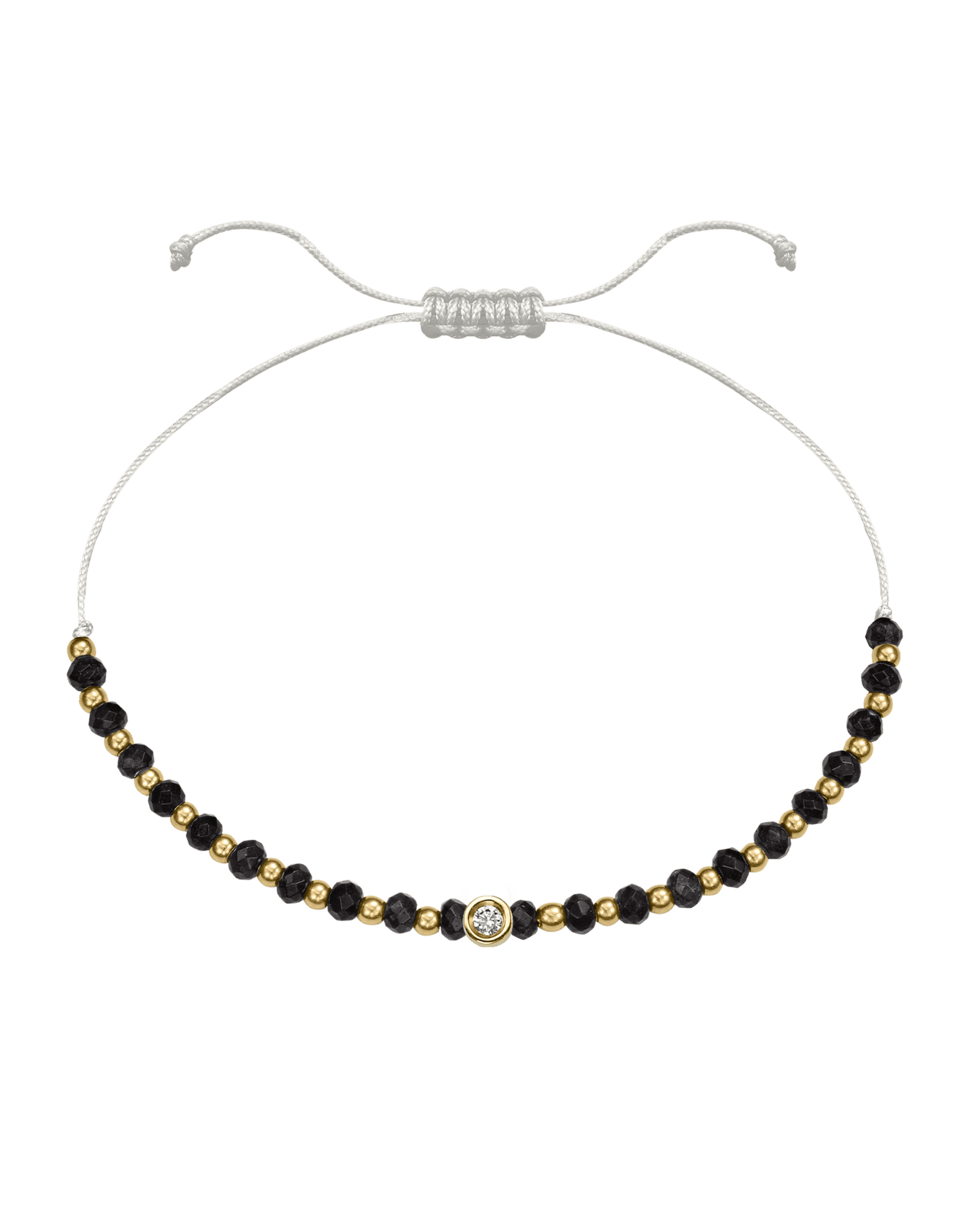 Black Onyx Gemstone String of Love Bracelet for Protection - 14K Yellow Gold Bracelets 14K Solid Gold Pearl Small: 0.03ct 
