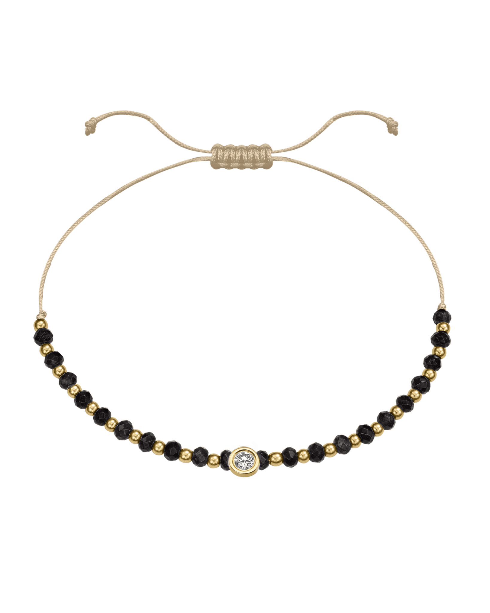 Black Onyx Gemstone String of Love Bracelet for Protection - 14K Yellow Gold Bracelets 14K Solid Gold Beige Large: 0.1ct 