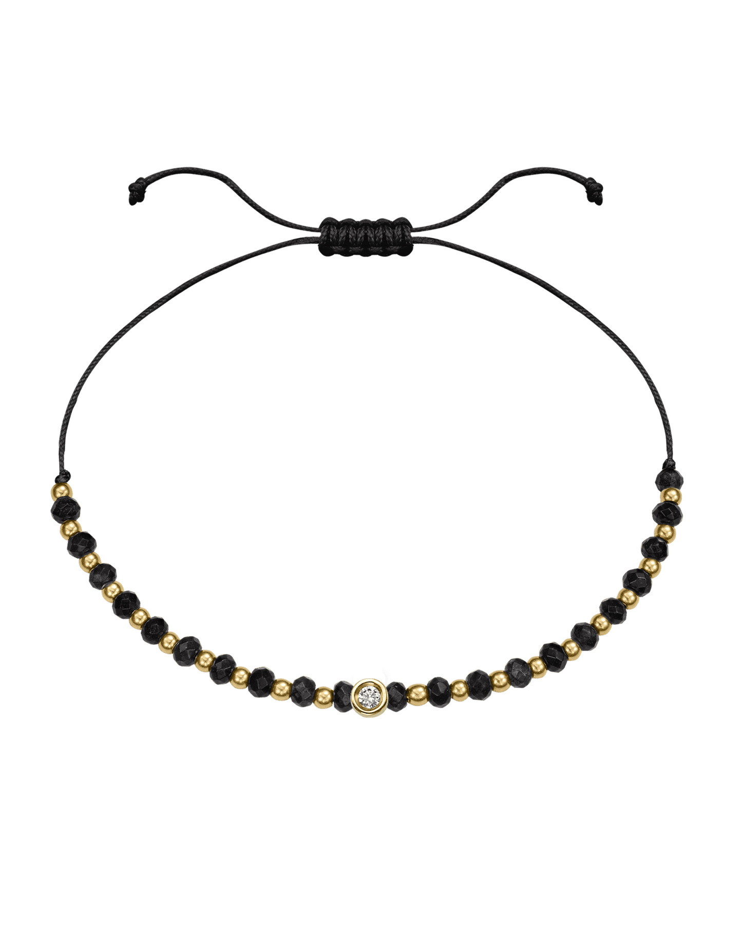 Black Onyx Gemstone String of Love Bracelet for Protection - 14K Yellow Gold Bracelets 14K Solid Gold Black Medium: 0.04ct 
