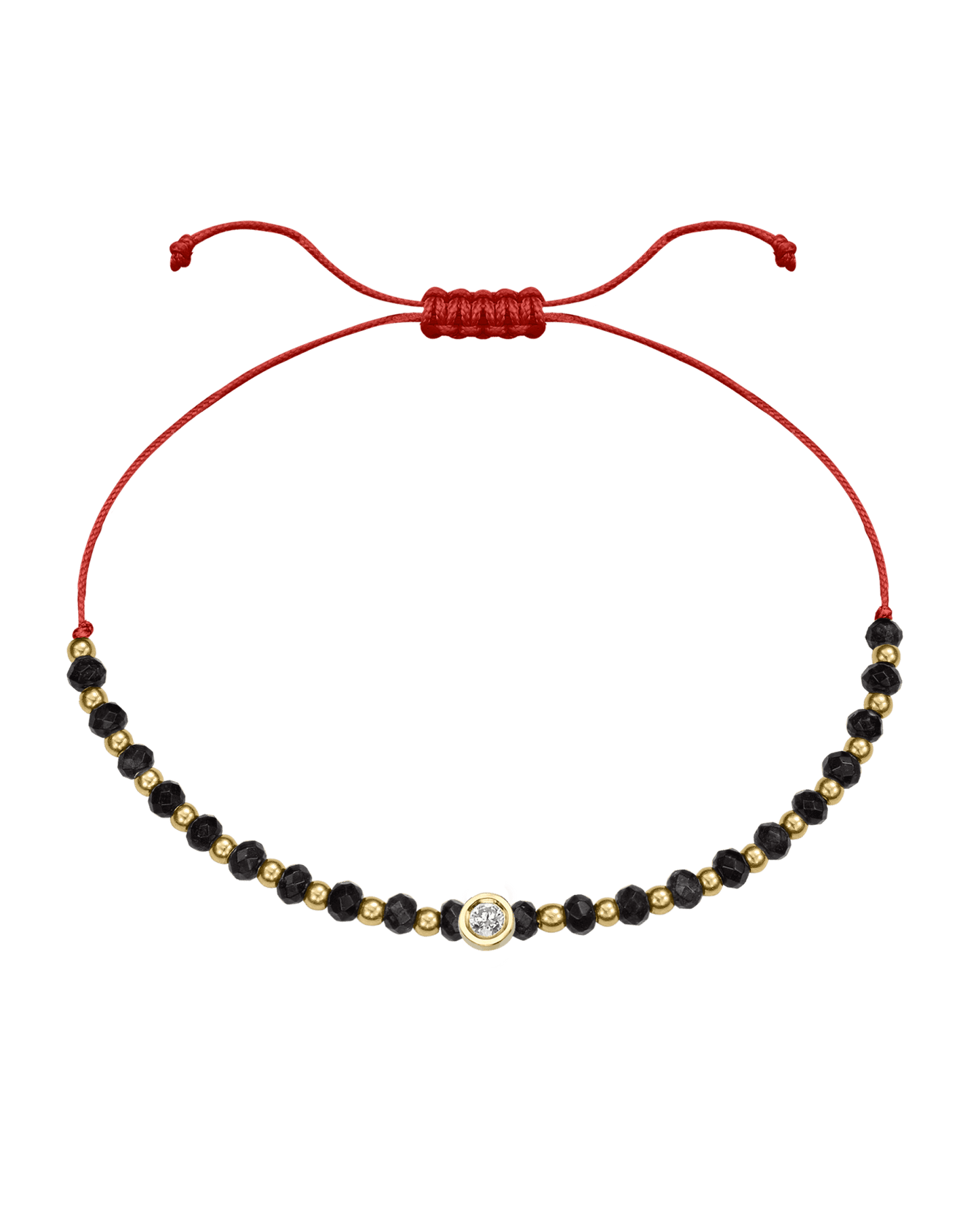 Black Onyx Gemstone String of Love Bracelet for Protection - 14K Yellow Gold Bracelets 14K Solid Gold Red Medium: 0.04ct 