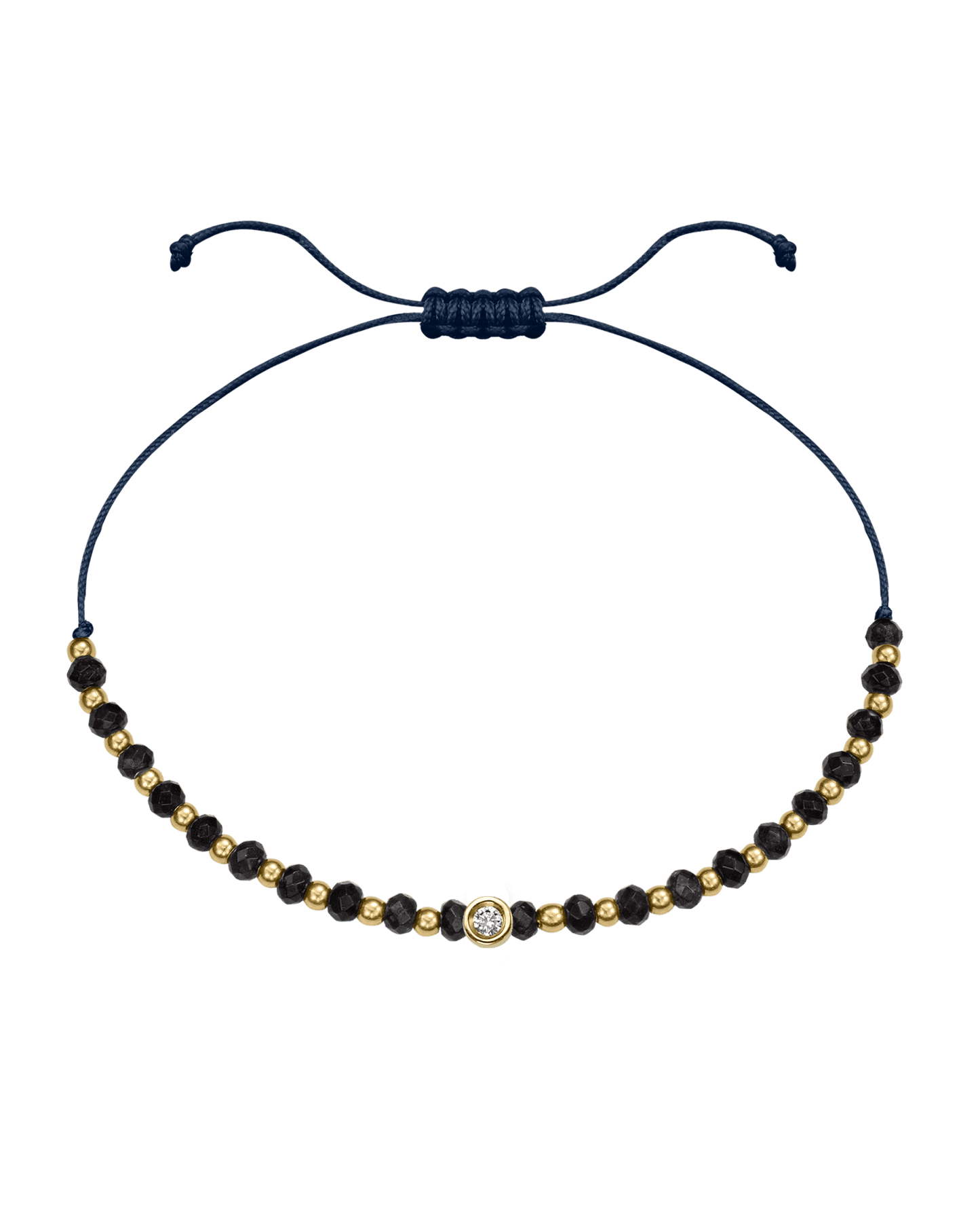 Black Onyx Gemstone String of Love Bracelet for Protection - 14K Yellow Gold Bracelets 14K Solid Gold Navy Blue Small: 0.03ct 