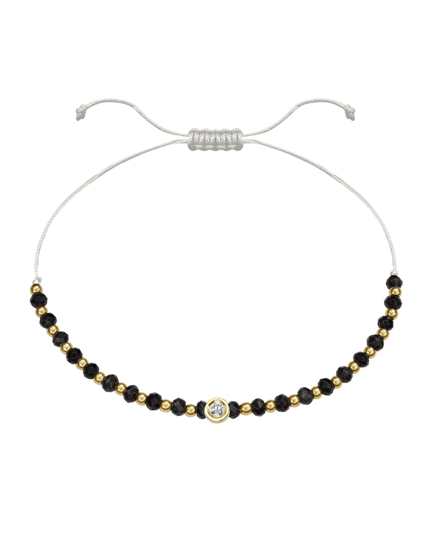 Black Onyx Gemstone String of Love Bracelet for Protection - 14K Yellow Gold Bracelets 14K Solid Gold Pearl Medium: 0.04ct 