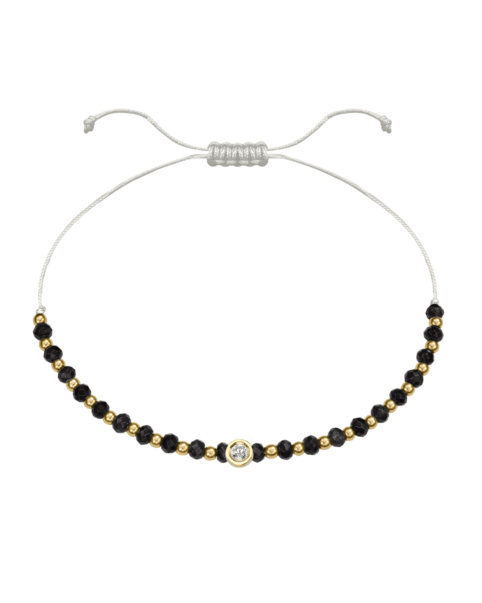 Black Onyx Gemstone String of Love Bracelet for Protection - 14K Yellow Gold Bracelets 14K Solid Gold Pearl Medium: 0.04ct 
