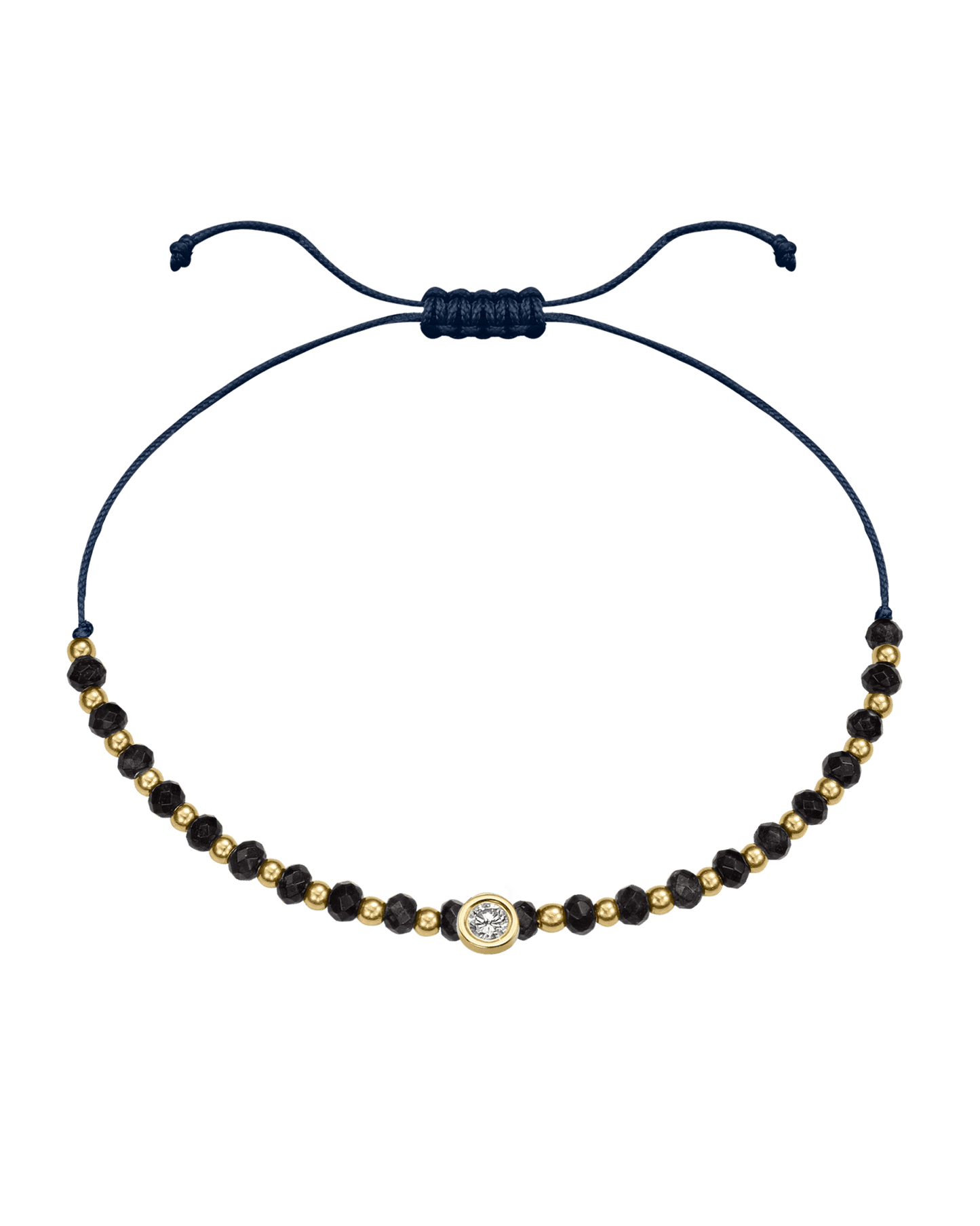 Black Onyx Gemstone String of Love Bracelet for Protection - 14K Yellow Gold Bracelets 14K Solid Gold Navy Blue Large: 0.1ct 