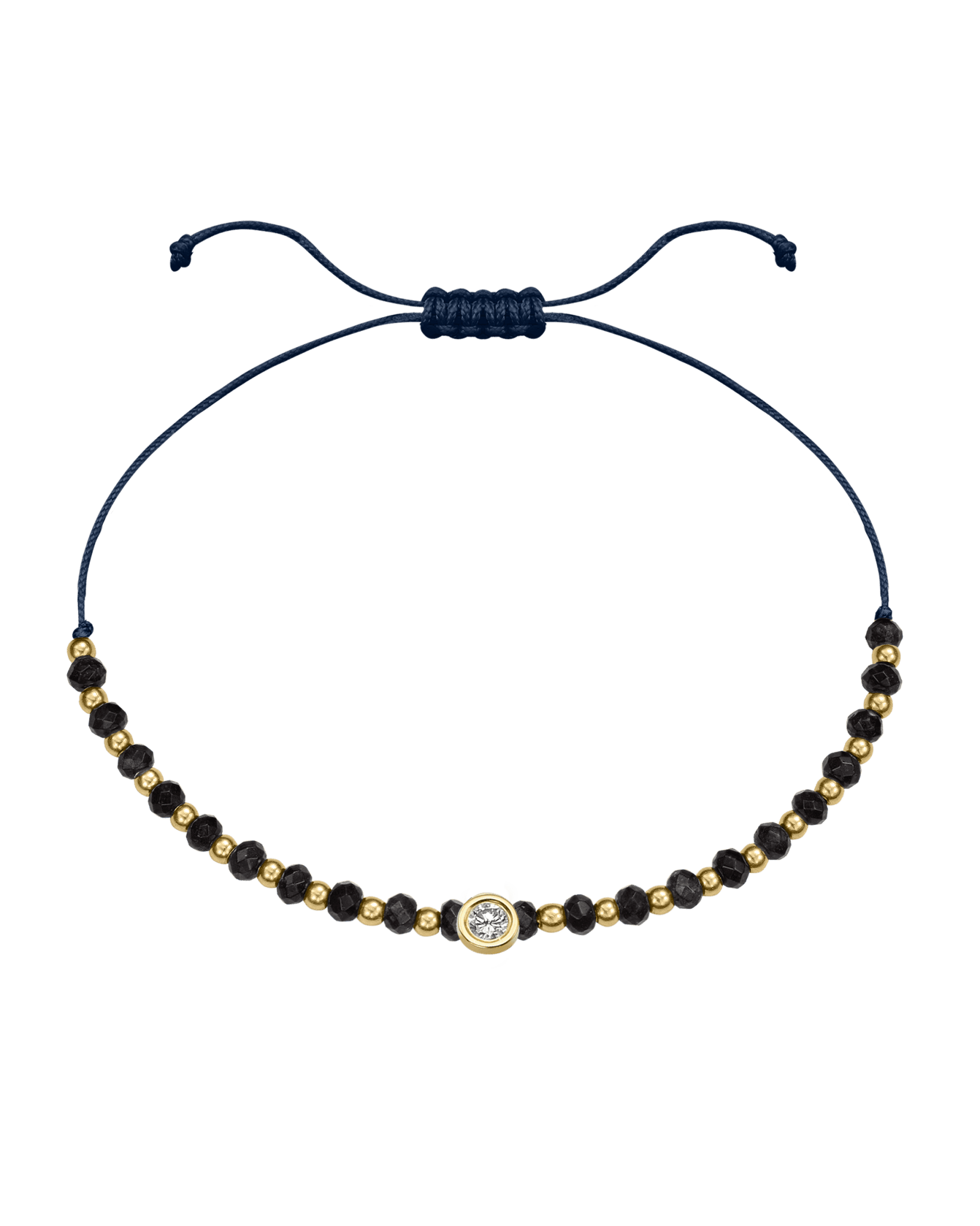 Black Onyx Gemstone String of Love Bracelet for Protection - 14K Yellow Gold Bracelets 14K Solid Gold Navy Blue Large: 0.1ct 