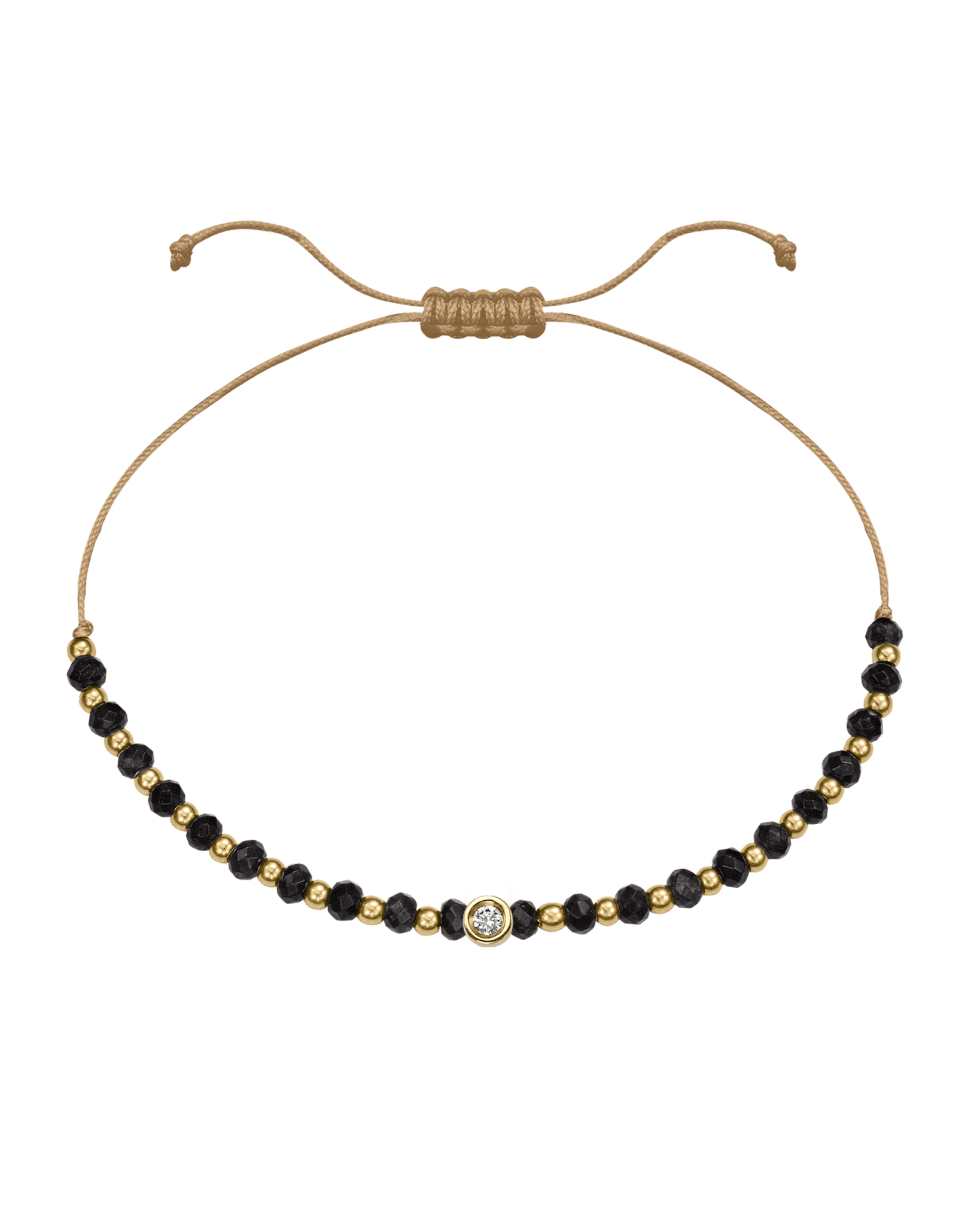 Black Onyx Gemstone String of Love Bracelet for Protection - 14K Yellow Gold Bracelets 14K Solid Gold Camel Small: 0.03ct 
