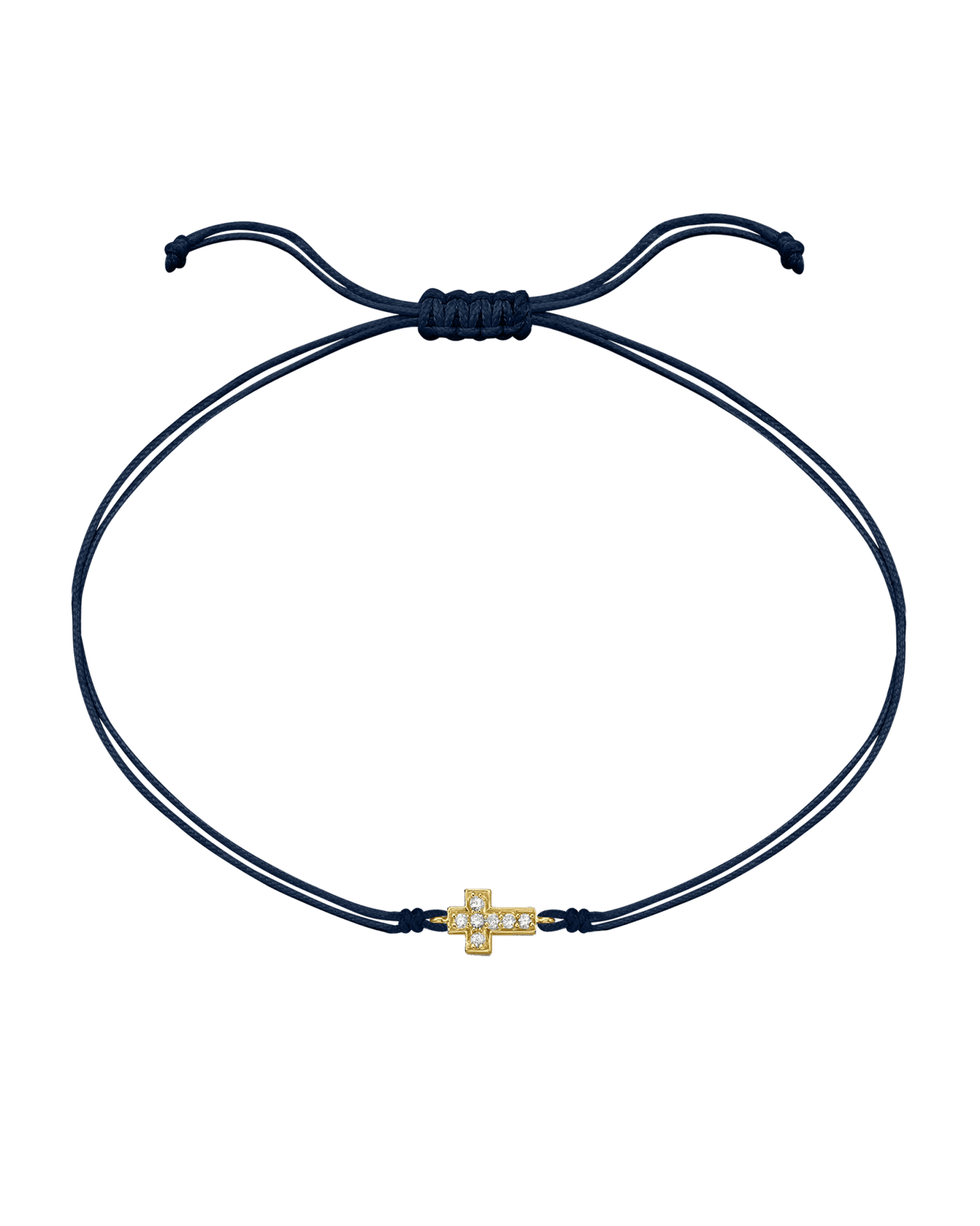 Cross Diamond String Of Love - 14K Yellow Gold Bracelets 14K Solid Gold Navy Blue 