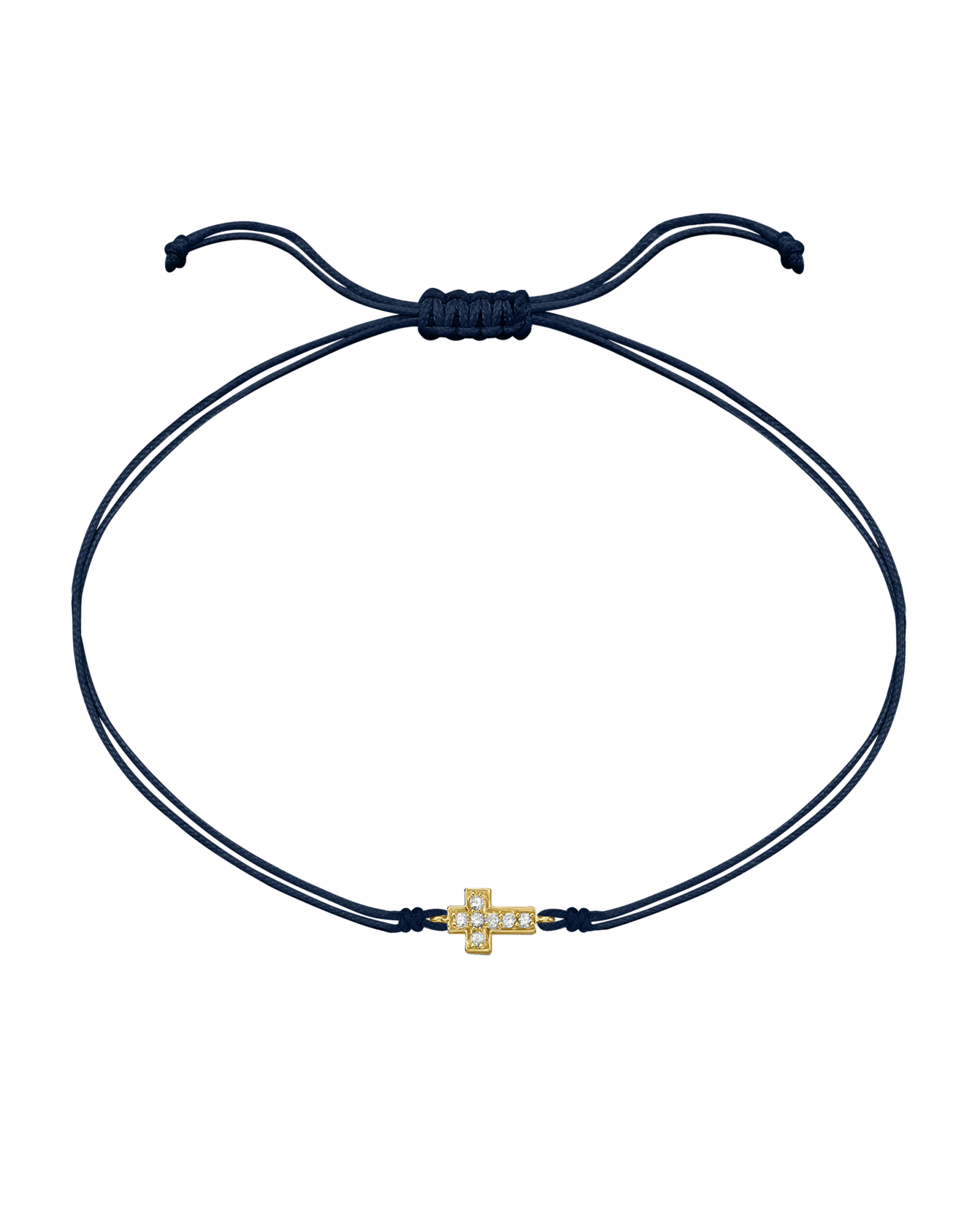 Cross Diamond String Of Love - 14K Yellow Gold Bracelets 14K Solid Gold Navy Blue 