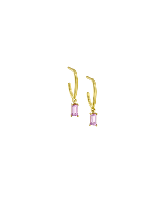 Dangling Baguette Huggies in Pink - 18K Gold Vermeil Earrings magal-dev 