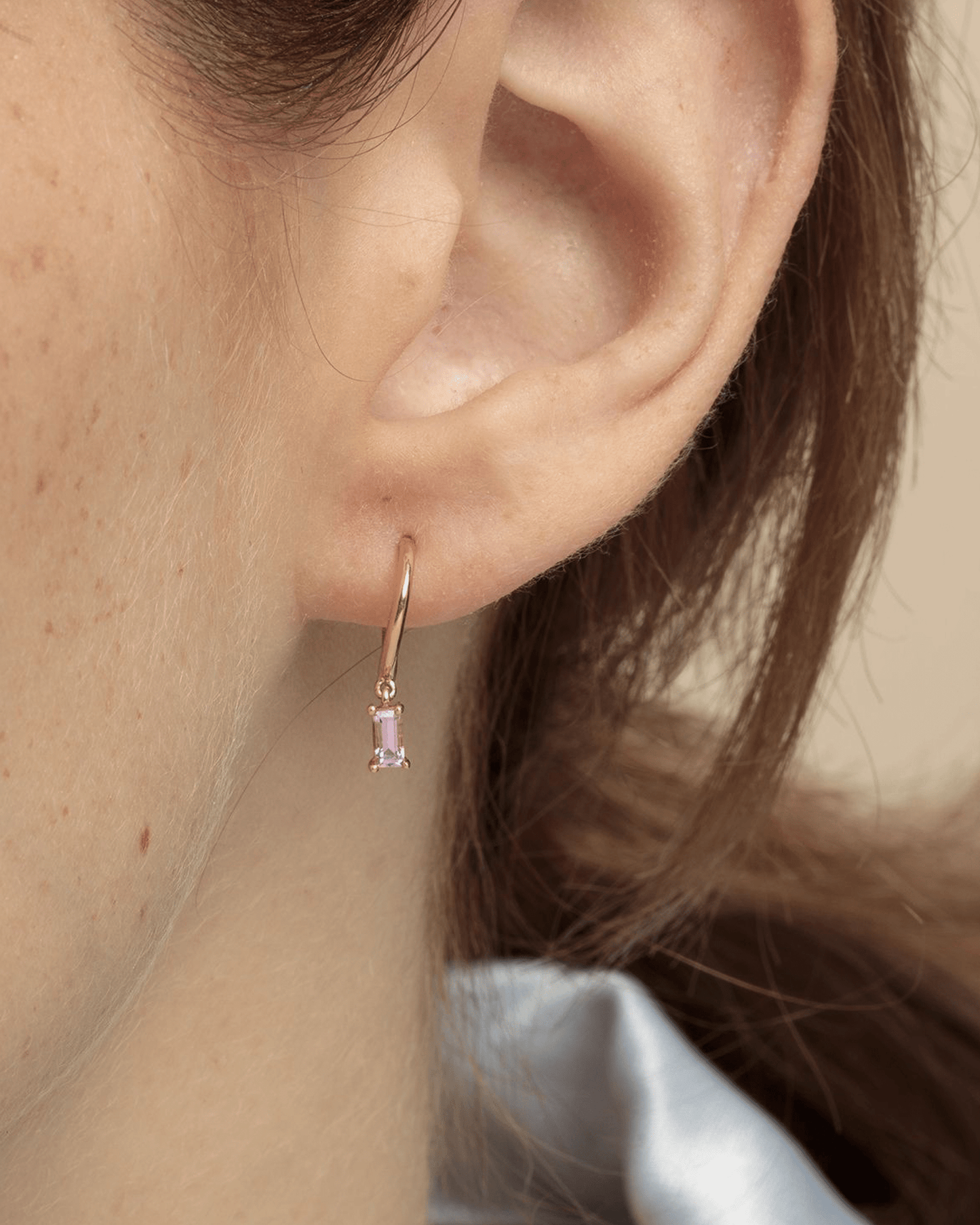 Dangling Baguette Huggies in Pink - 18K Gold Vermeil Earrings magal-dev 
