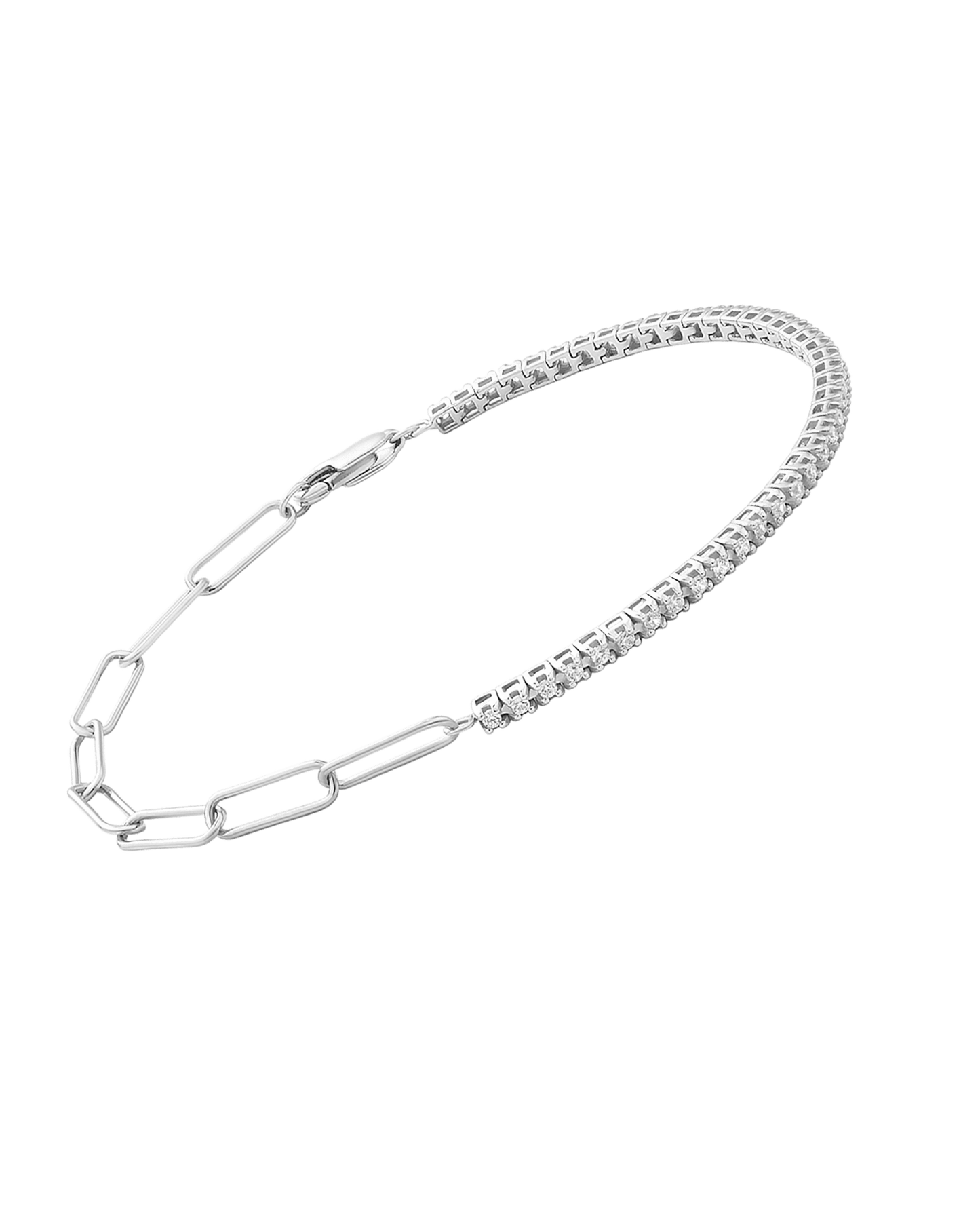 Diamond and Chain Bracelet - 14K White Gold Bracelets magal-dev 6" 