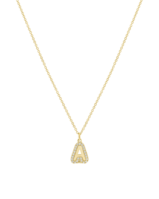 Diamond Bubble Initial Necklace - 14K Yellow Gold Necklaces 14K Solid Gold Adjustable 16-17" (40cm-43cm) 