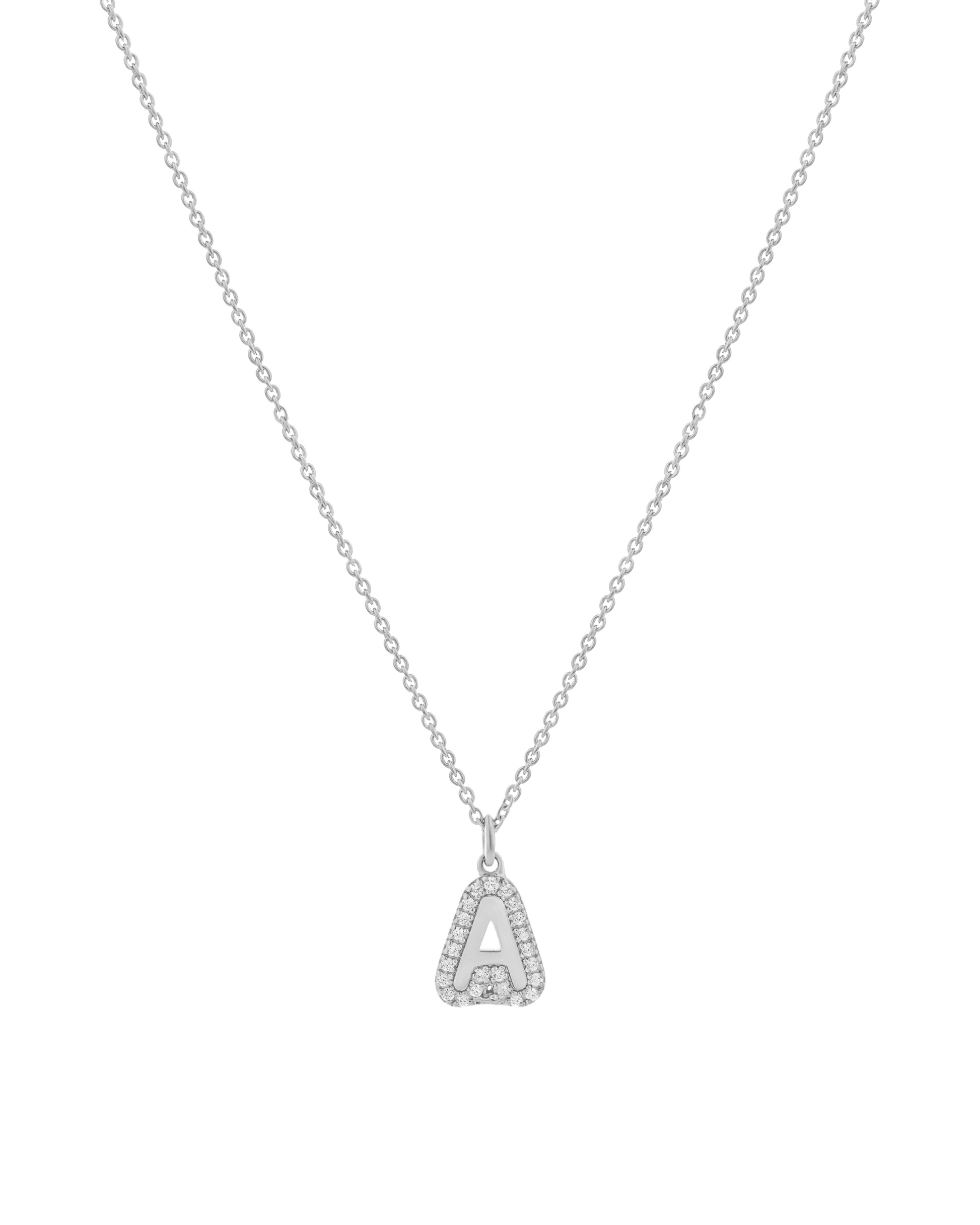 Diamond Bubble Initial Necklace - 14K White Gold Necklaces 14K Solid Gold Adjustable 16-17" (40cm-43cm) 