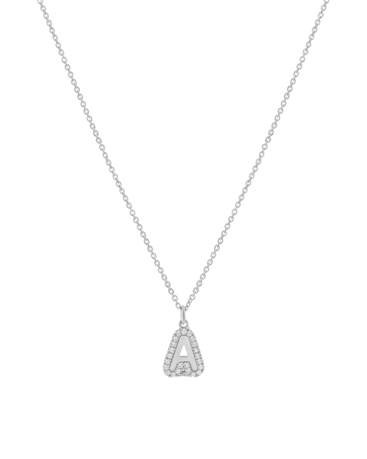 Diamond Bubble Initial Necklace - 14K White Gold Necklaces 14K Solid Gold Adjustable 16-17" (40cm-43cm) 