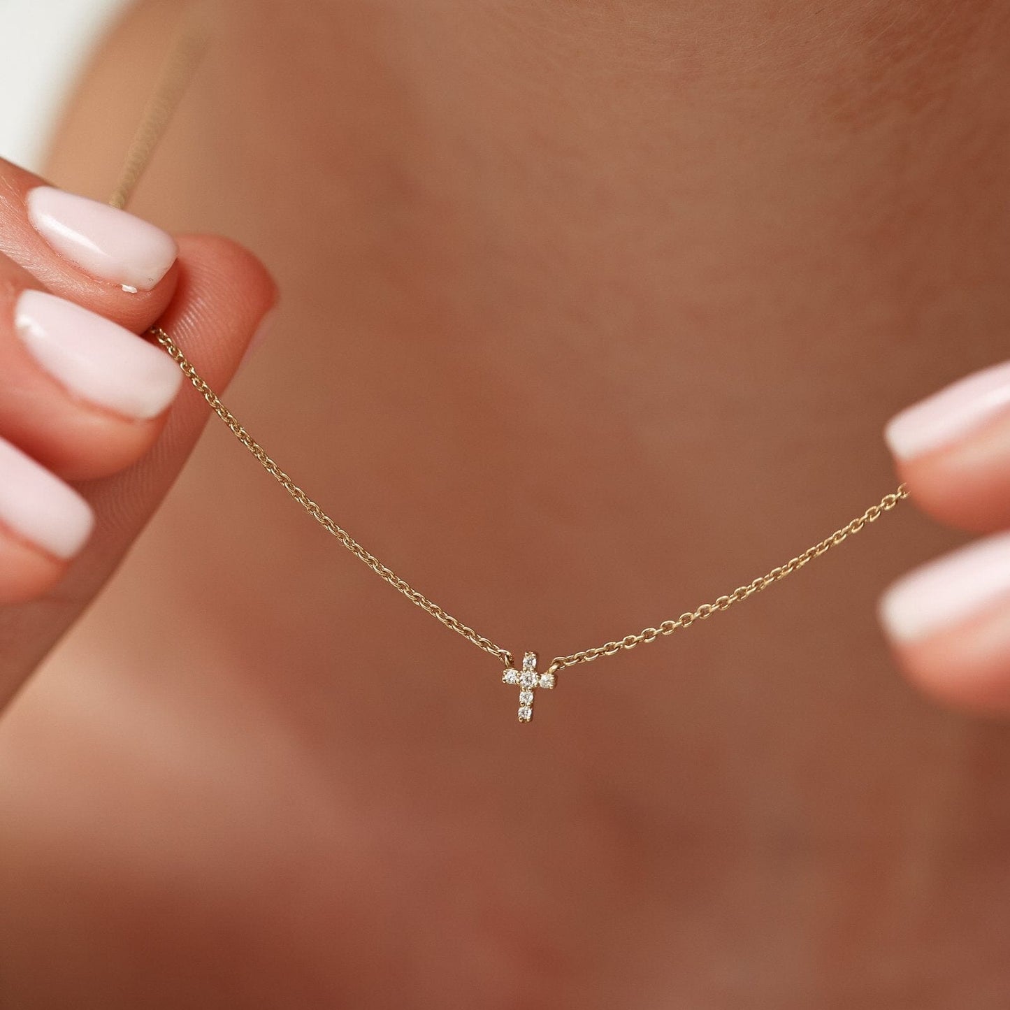 Diamond Cross Necklace - 14K Rose Gold Necklaces magal-dev 