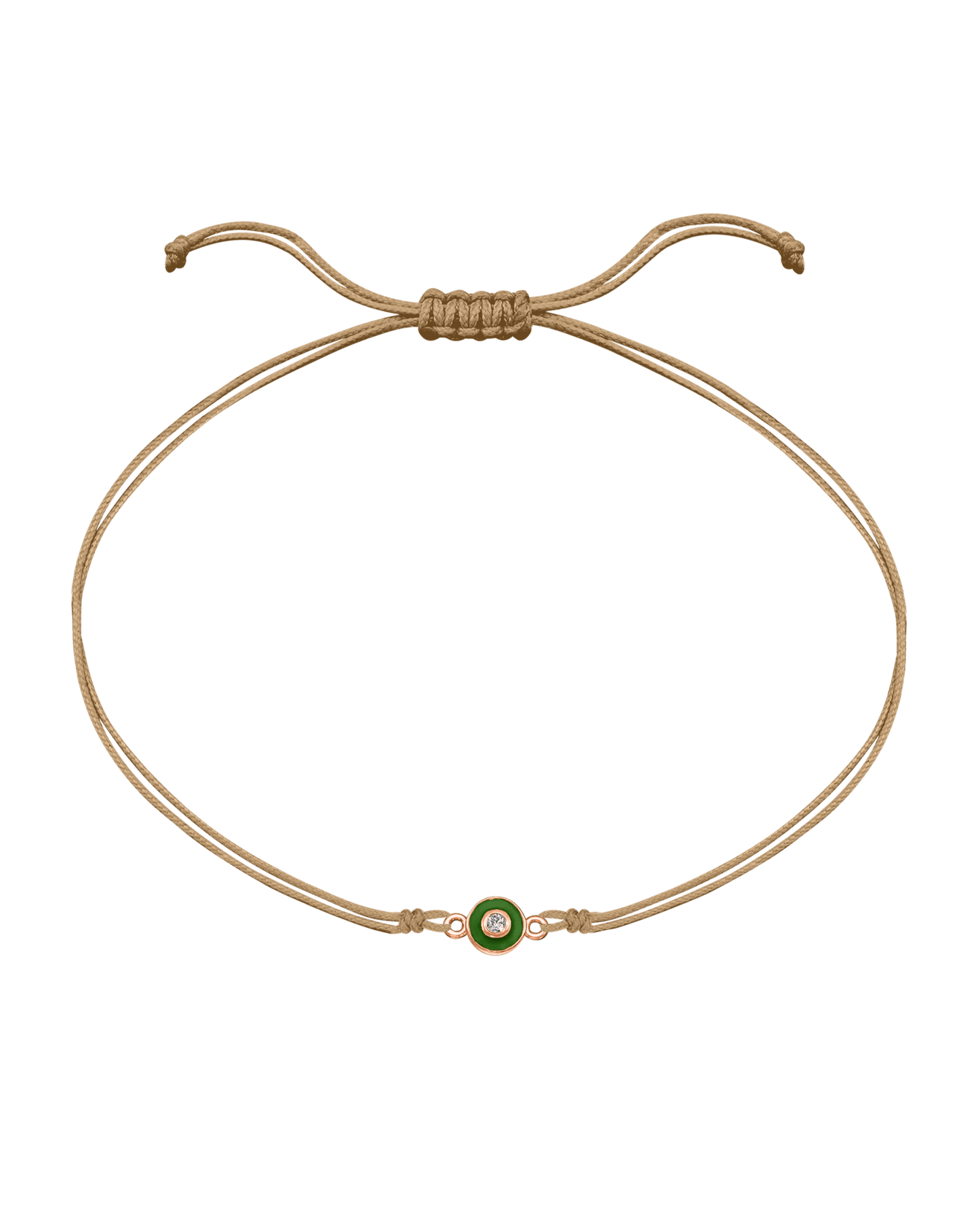 Diamond Evil Eye String Of Love - 14K Rose Gold Bracelets 14K Solid Gold Camel Green 