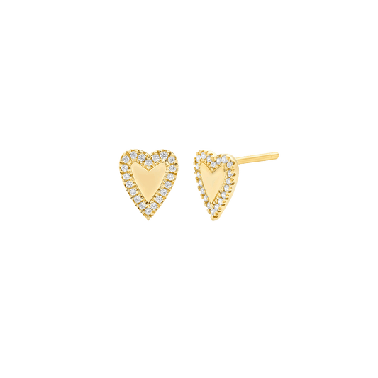 Diamond Heart Earrings - 14K Rose Gold Earrings 14K Solid Gold 