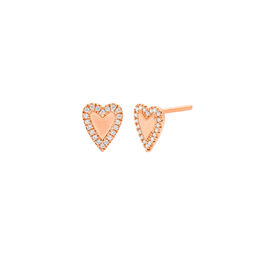 Diamond Heart Earrings - 14K Rose Gold Earrings 14K Solid Gold 